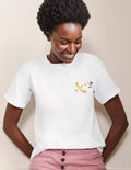 Turn Up Cuff Cotton T-shirt-Bird Embroidery