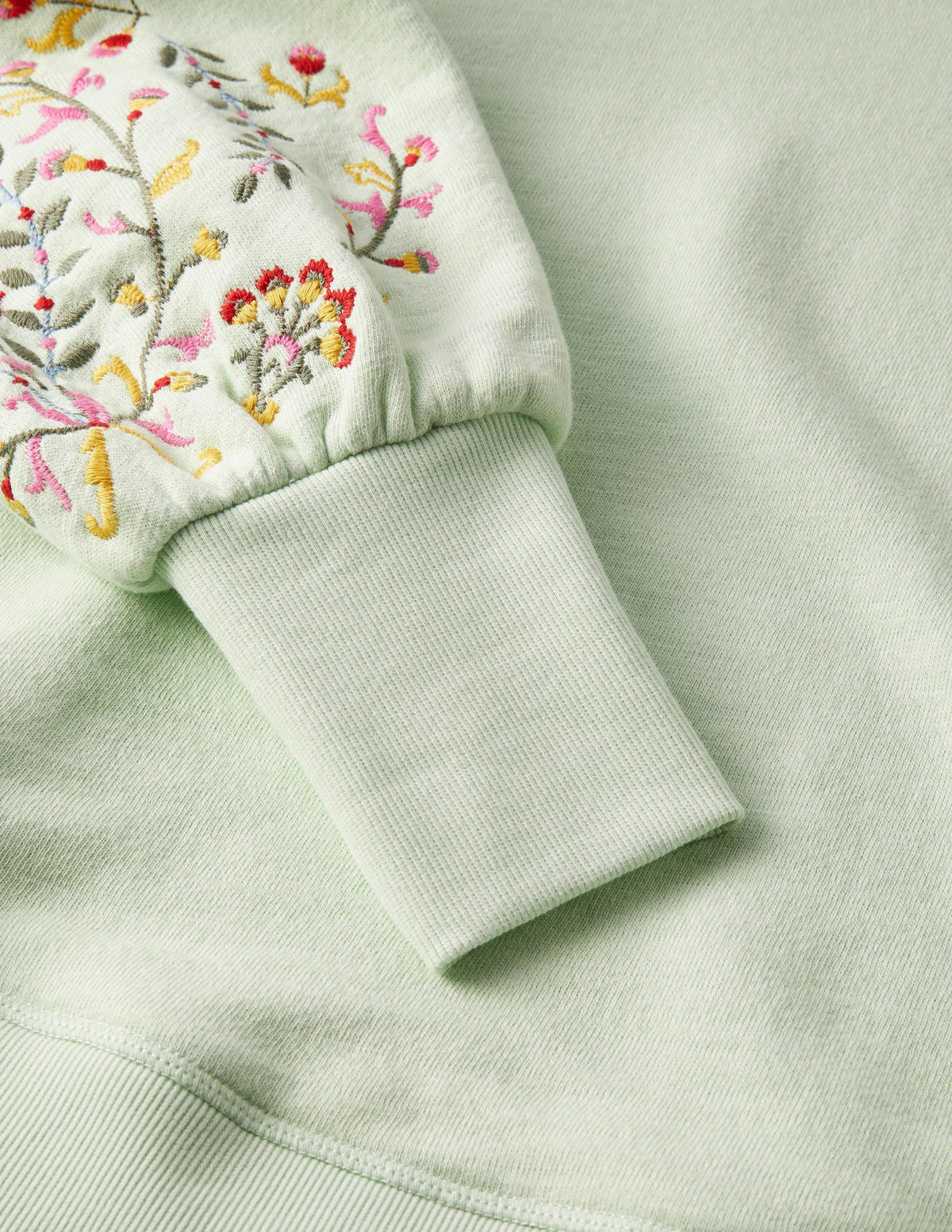 Embroidered Blouson Sweatshirt-Avocado Cream, Embroidery-6