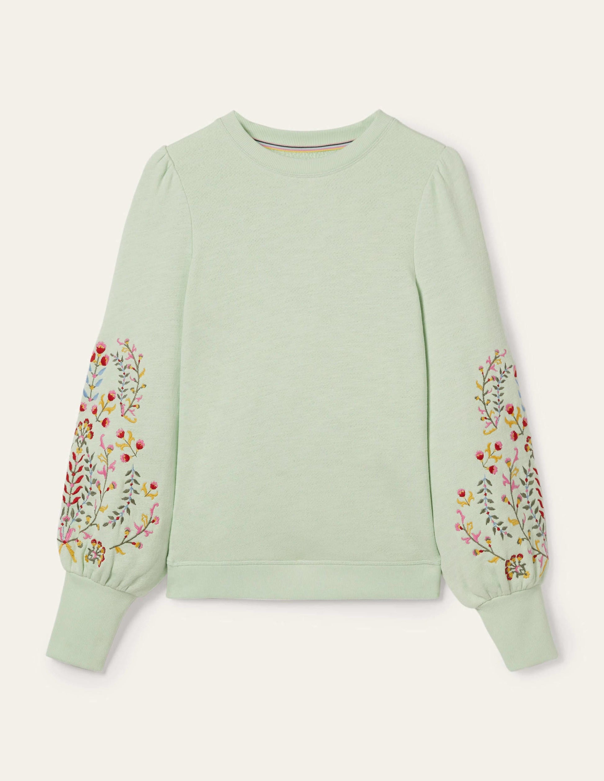 Embroidered Blouson Sweatshirt-Avocado Cream, Embroidery-7