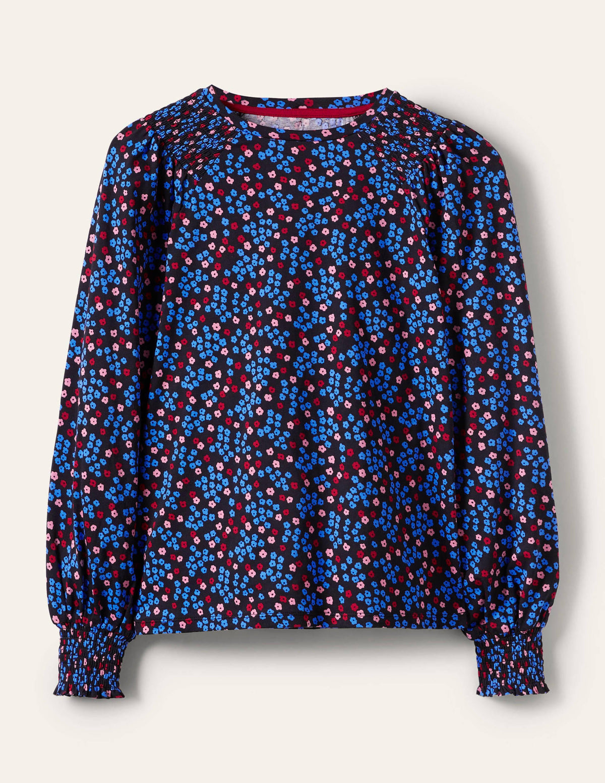 Smocked Blouson Jersey Top-Black Ditsy Cluster - Image 5