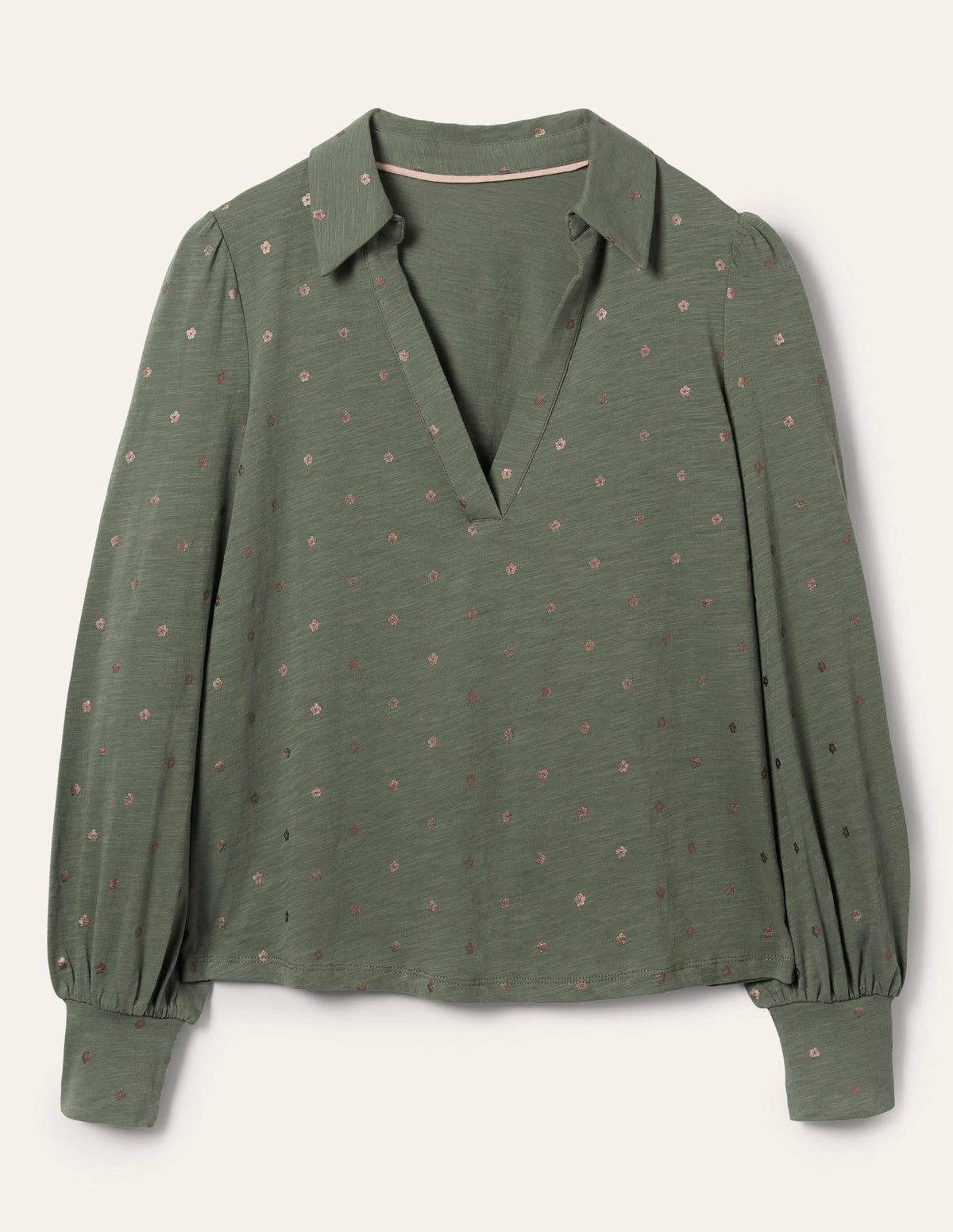 Collared Notch Neck Cotton Top-Alder Foil Flower - Image 5