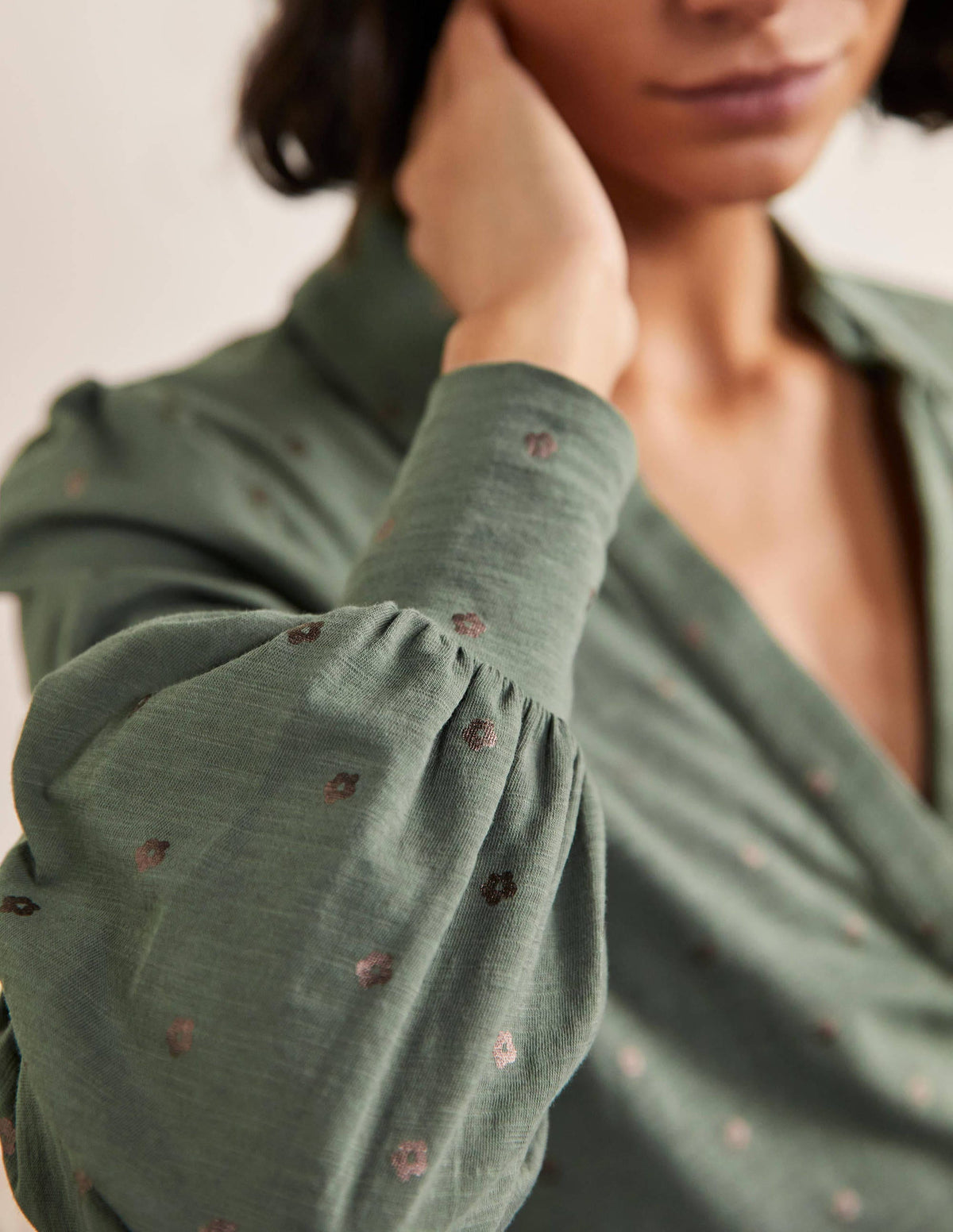 Collared Notch Neck Cotton Top-Alder Foil Flower - Image 2