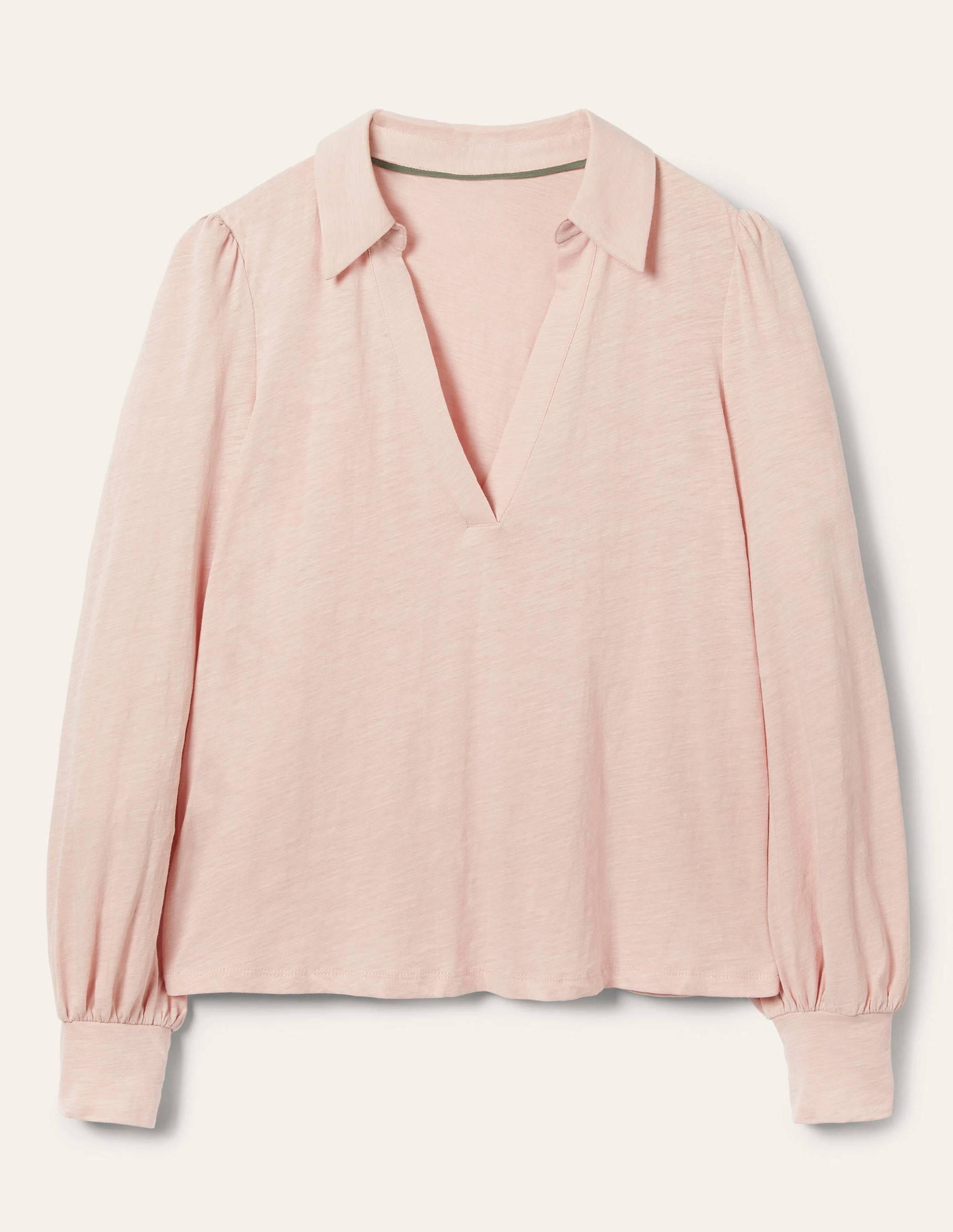 Collared Notch Neck Cotton Top-Milkshake - Image 5