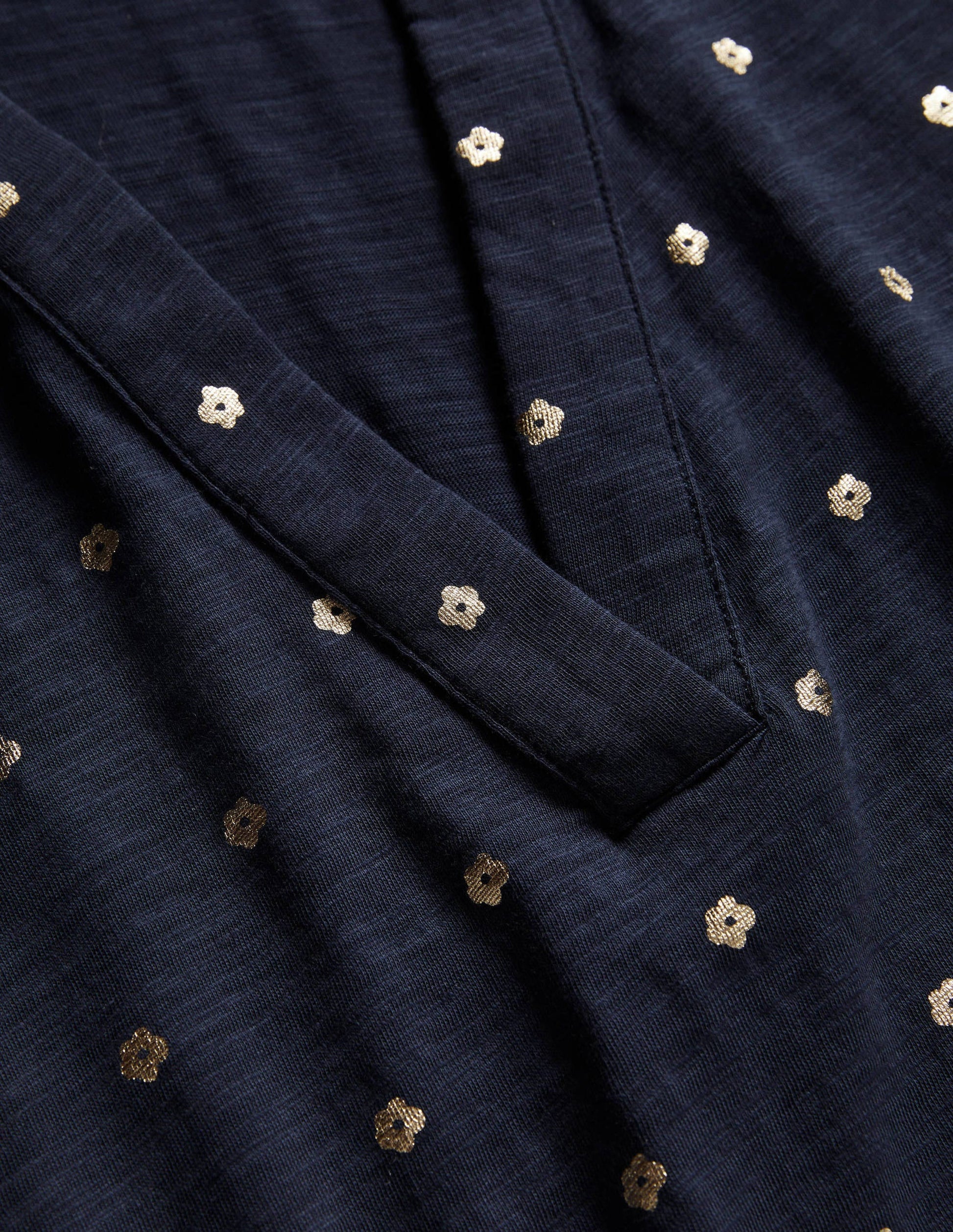 Collared Notch Neck Cotton Top-French Navy Foil Flower-6