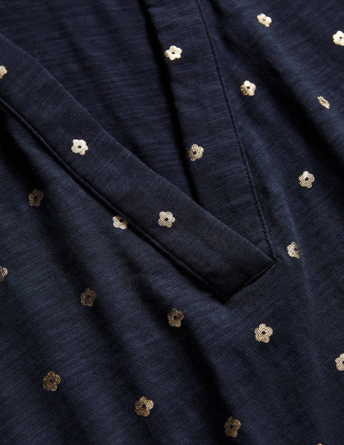 Collared Notch Neck Cotton Top-French Navy Foil Flower - Image 6