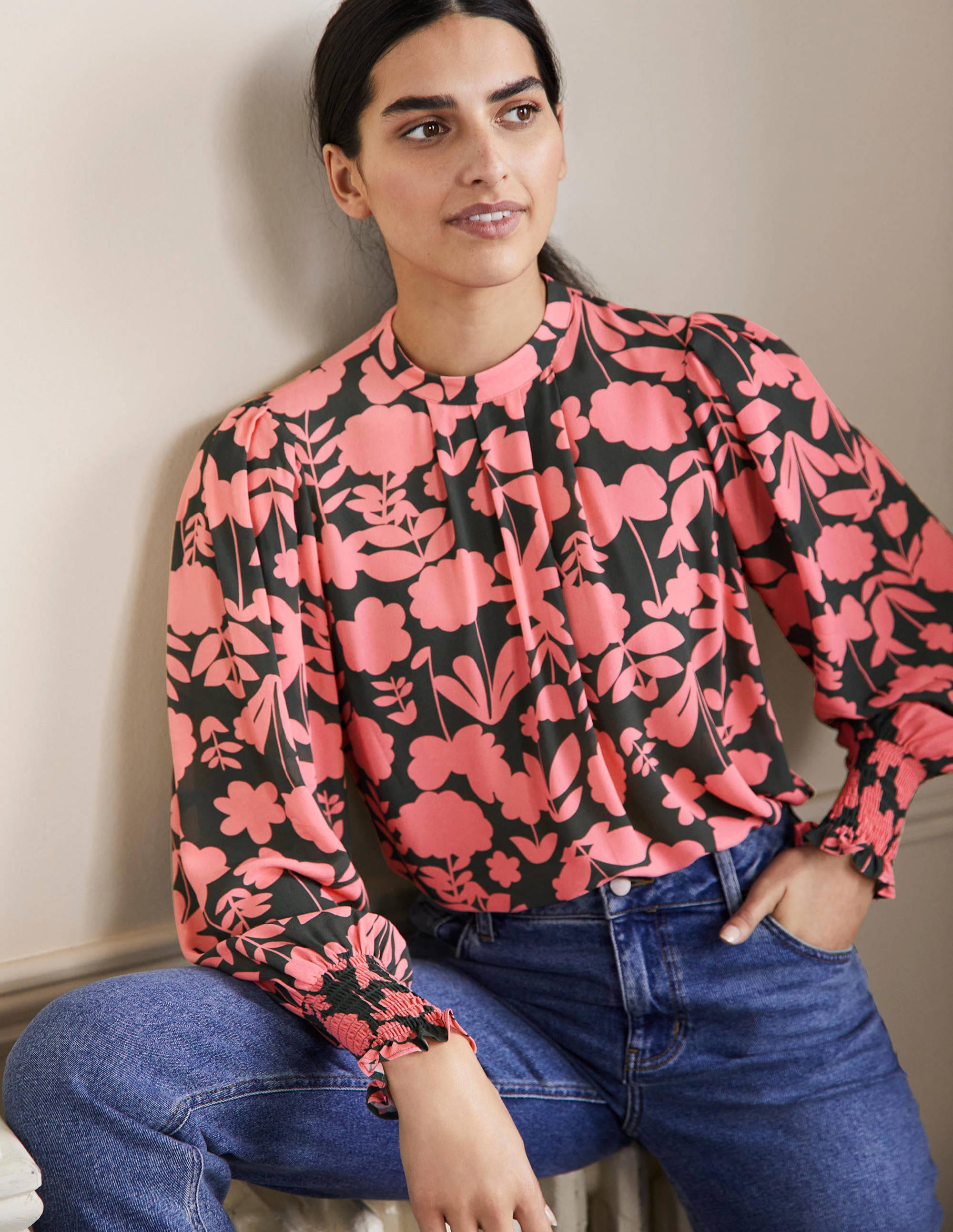 Deep Smocked Cuff Top-Marsh, Flora Bloom - Image 1