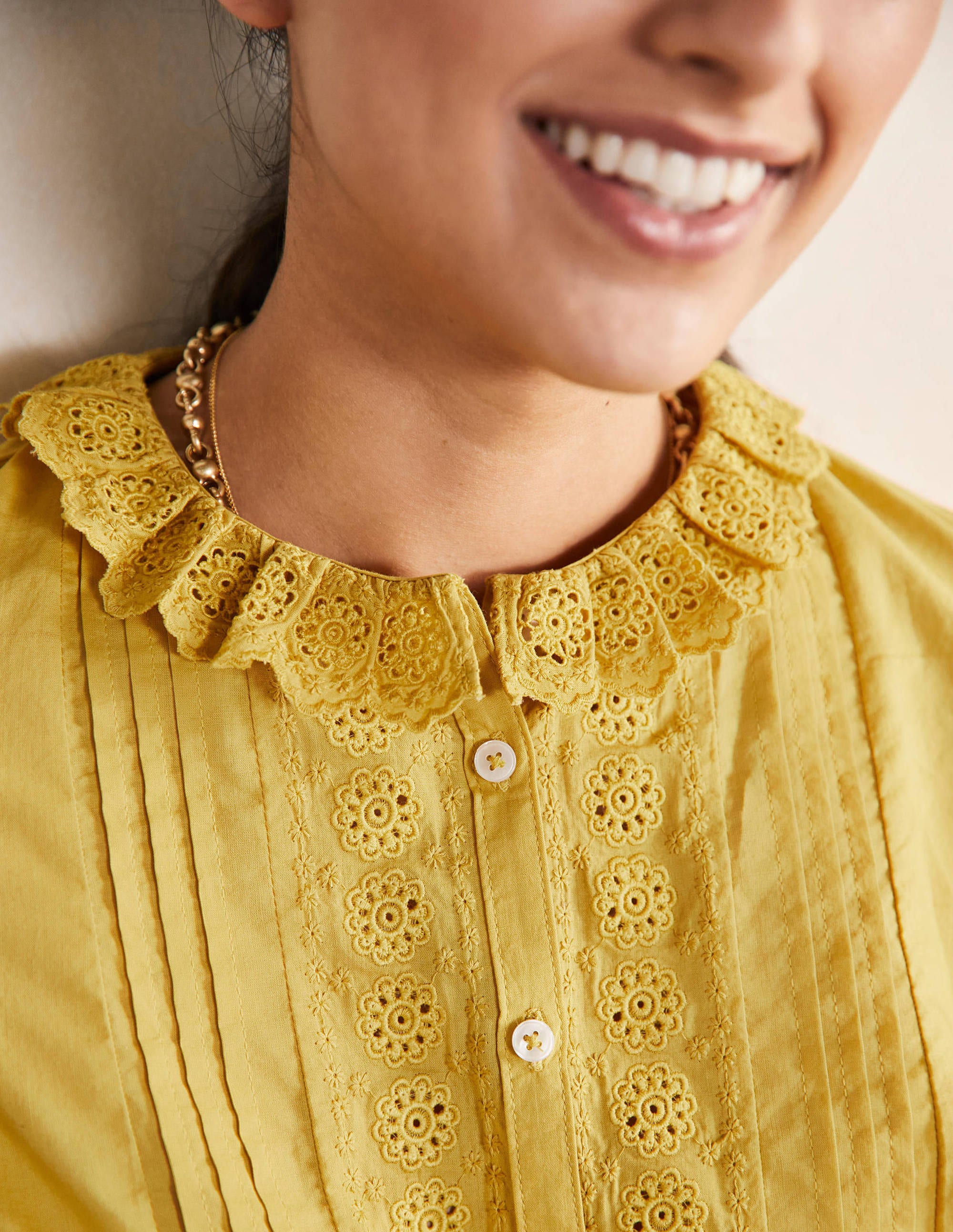 Broderie Trim Blouse-Olive Oil - Image 2