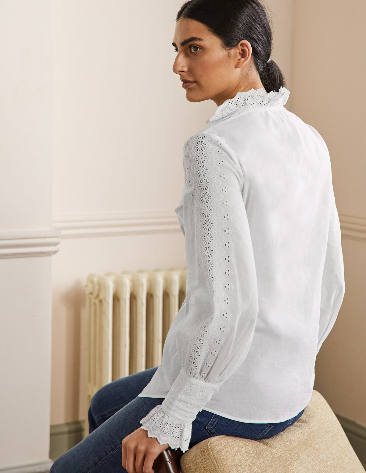 Broderie Trim Blouse-White-3