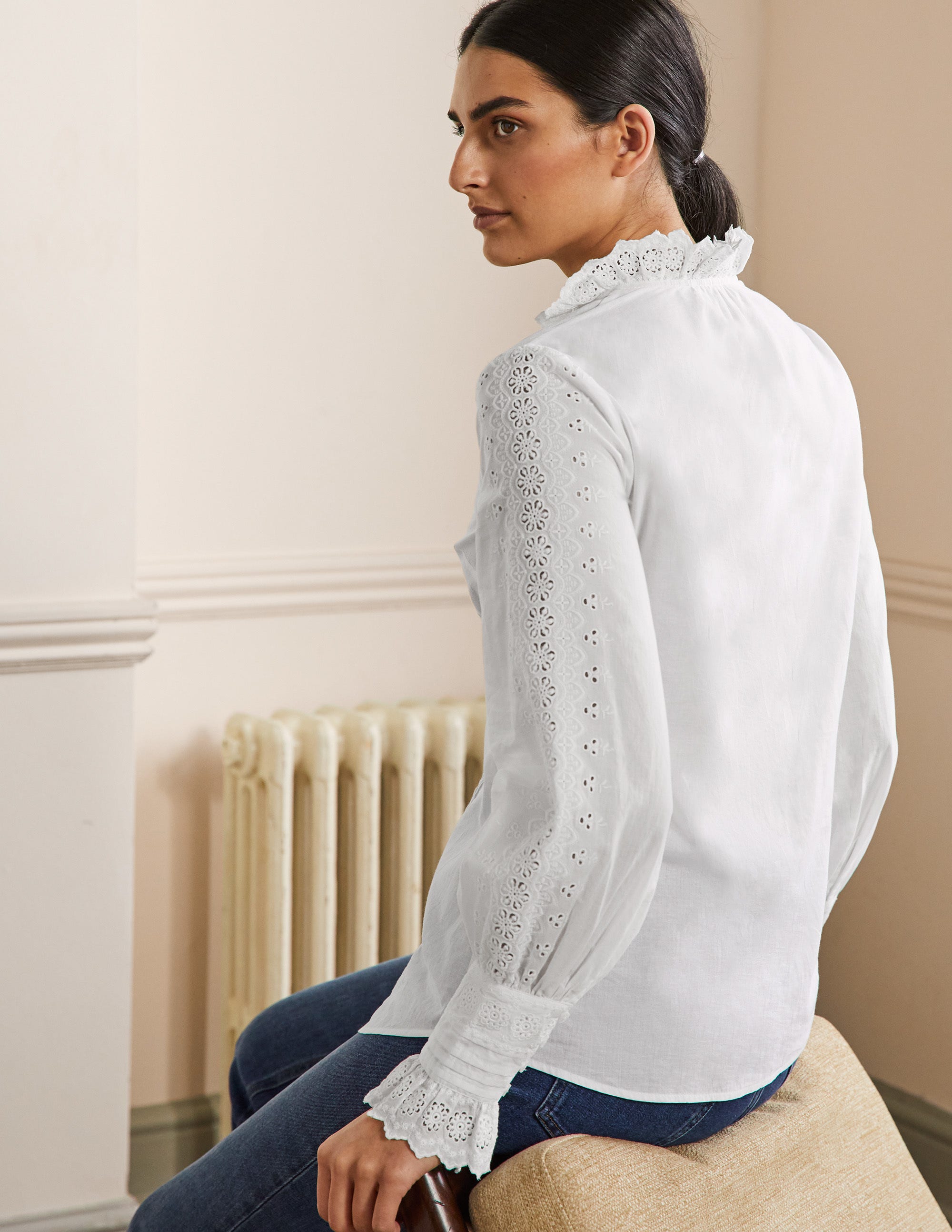 Broderie Trim Blouse-White - Image 3