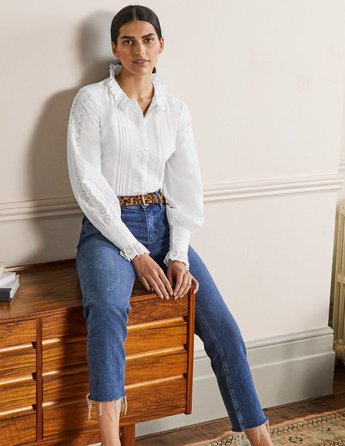 Broderie Trim Blouse-White-4
