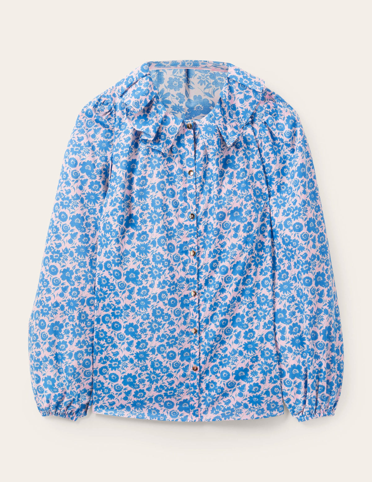 Pleated Collar Blouse-Moroccan Blue Elegant Bloom-5