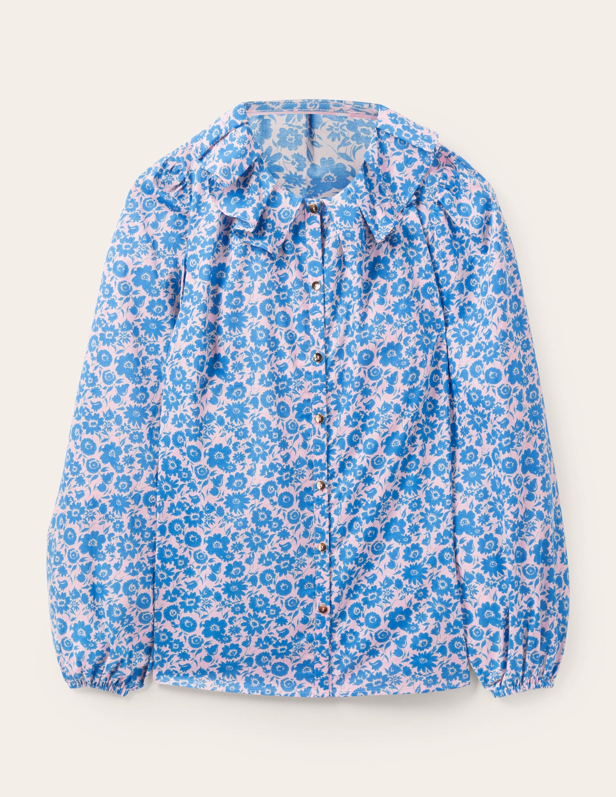 Pleated Collar Blouse-Moroccan Blue Elegant Bloom - Image 5