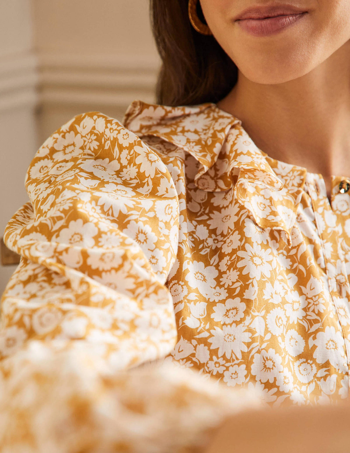Pleated Collar Blouse-Brioche, Elegant Bloom-2