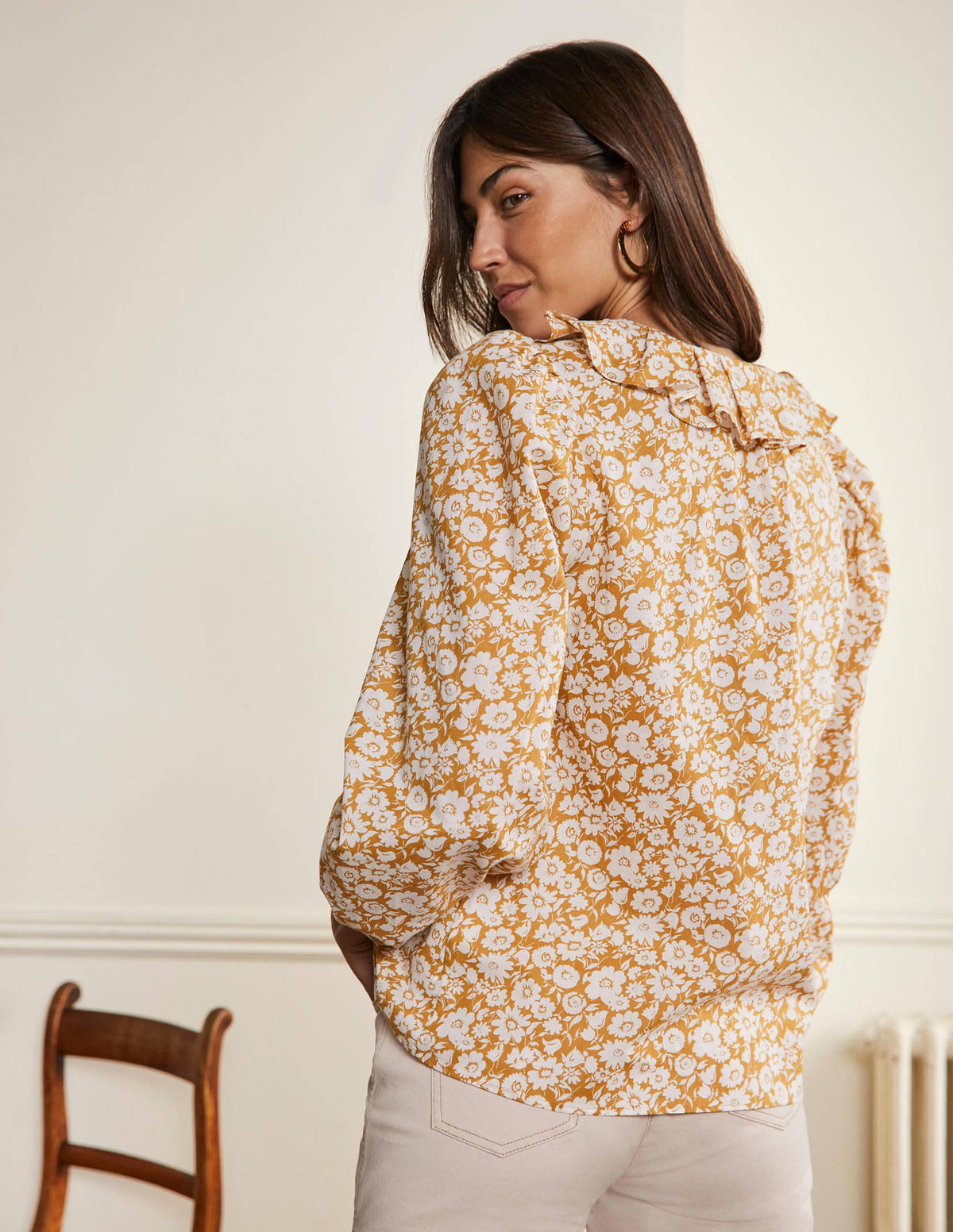 Pleated Collar Blouse-Brioche, Elegant Bloom-3