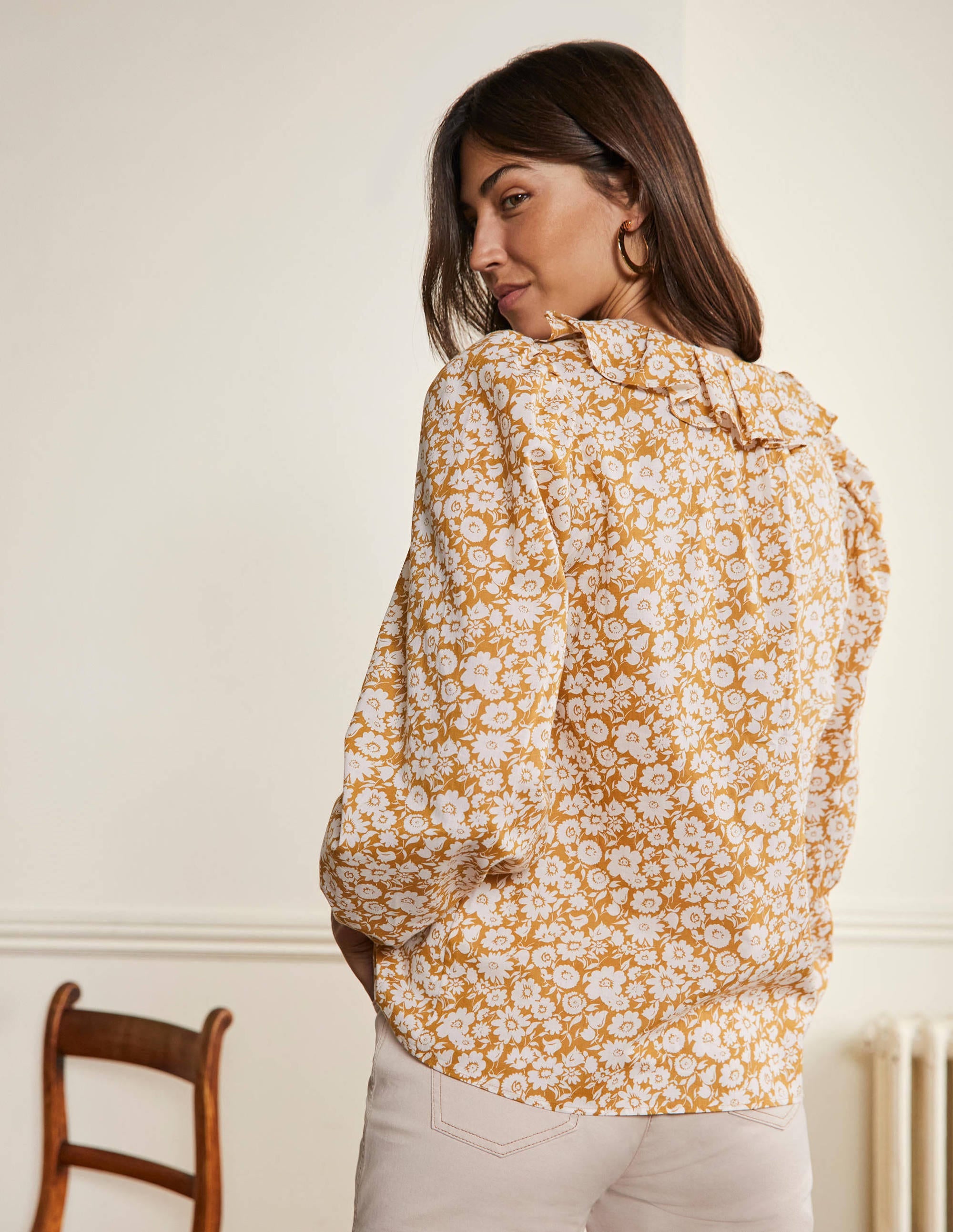 Pleated Collar Blouse-Brioche, Elegant Bloom - Image 3
