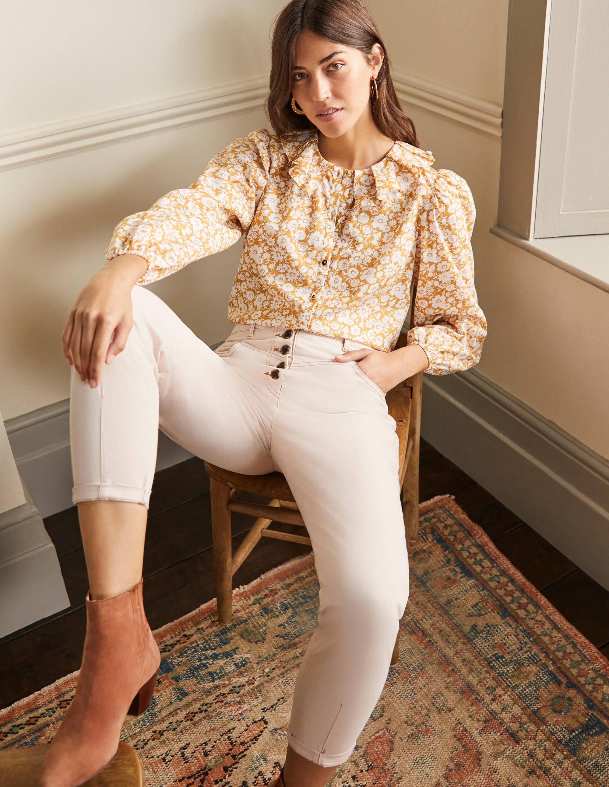 Pleated Collar Blouse-Brioche, Elegant Bloom - Image 4