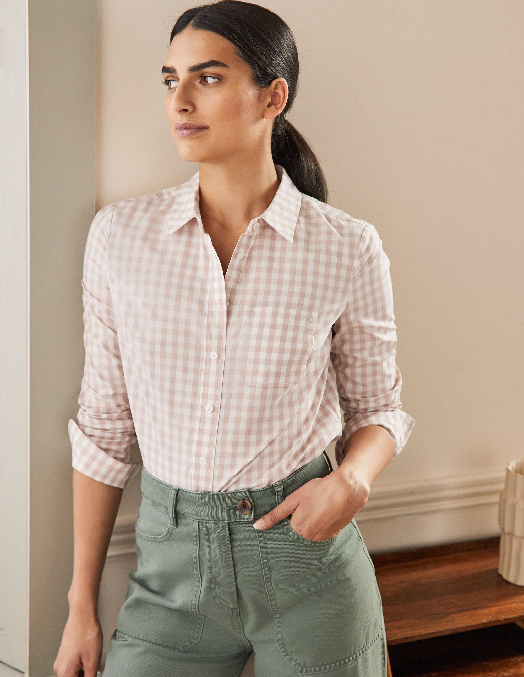 Classic Cotton Shirt-Pink Gingham - Image 1