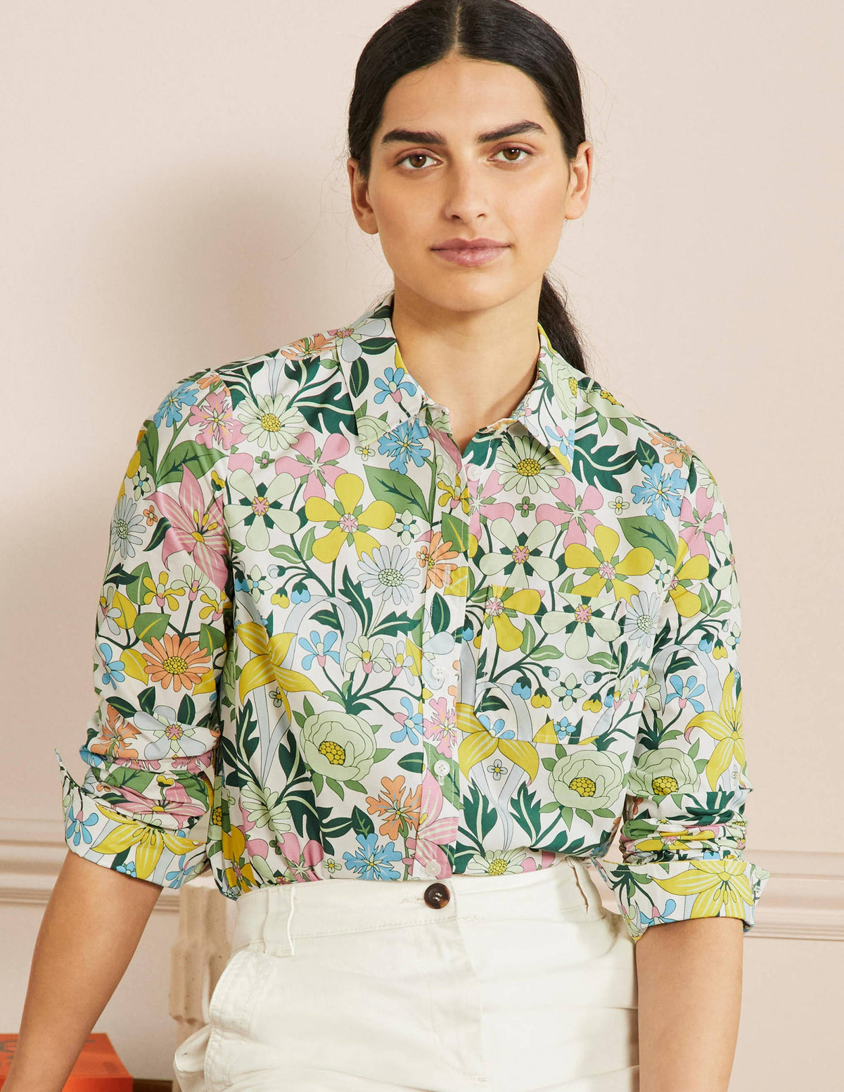 Classic Cotton Shirt-Ivory, Botanical Terrace - Image 1