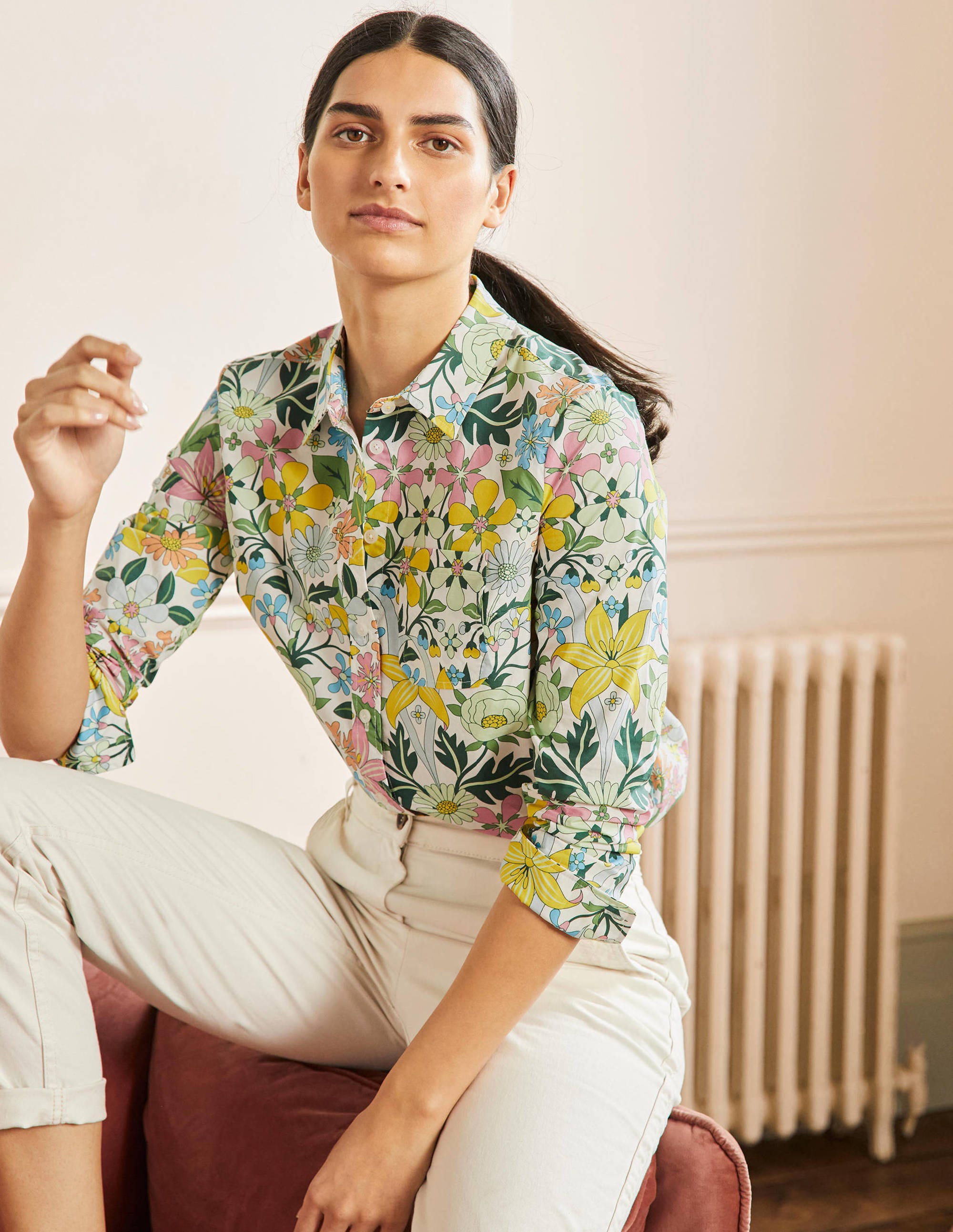 Classic Cotton Shirt-Ivory, Botanical Terrace - Image 4