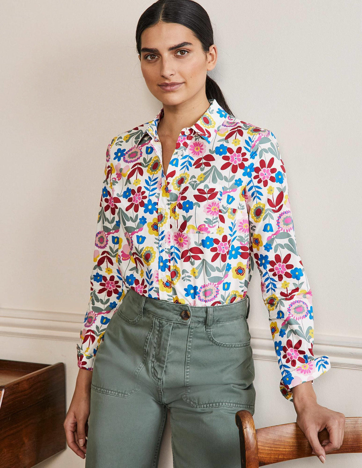 Classic Cotton Shirt-Ivory, Flora Bloom - Image 1