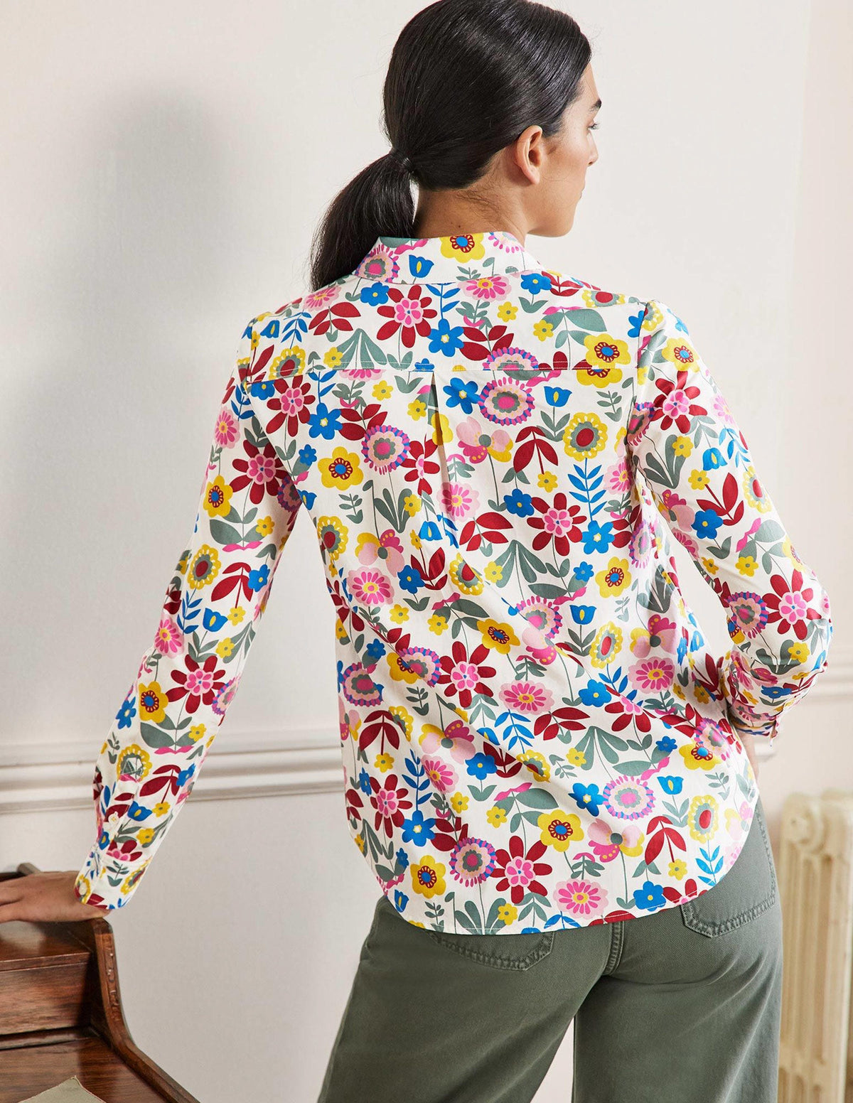 Classic Cotton Shirt-Ivory, Flora Bloom - Image 2