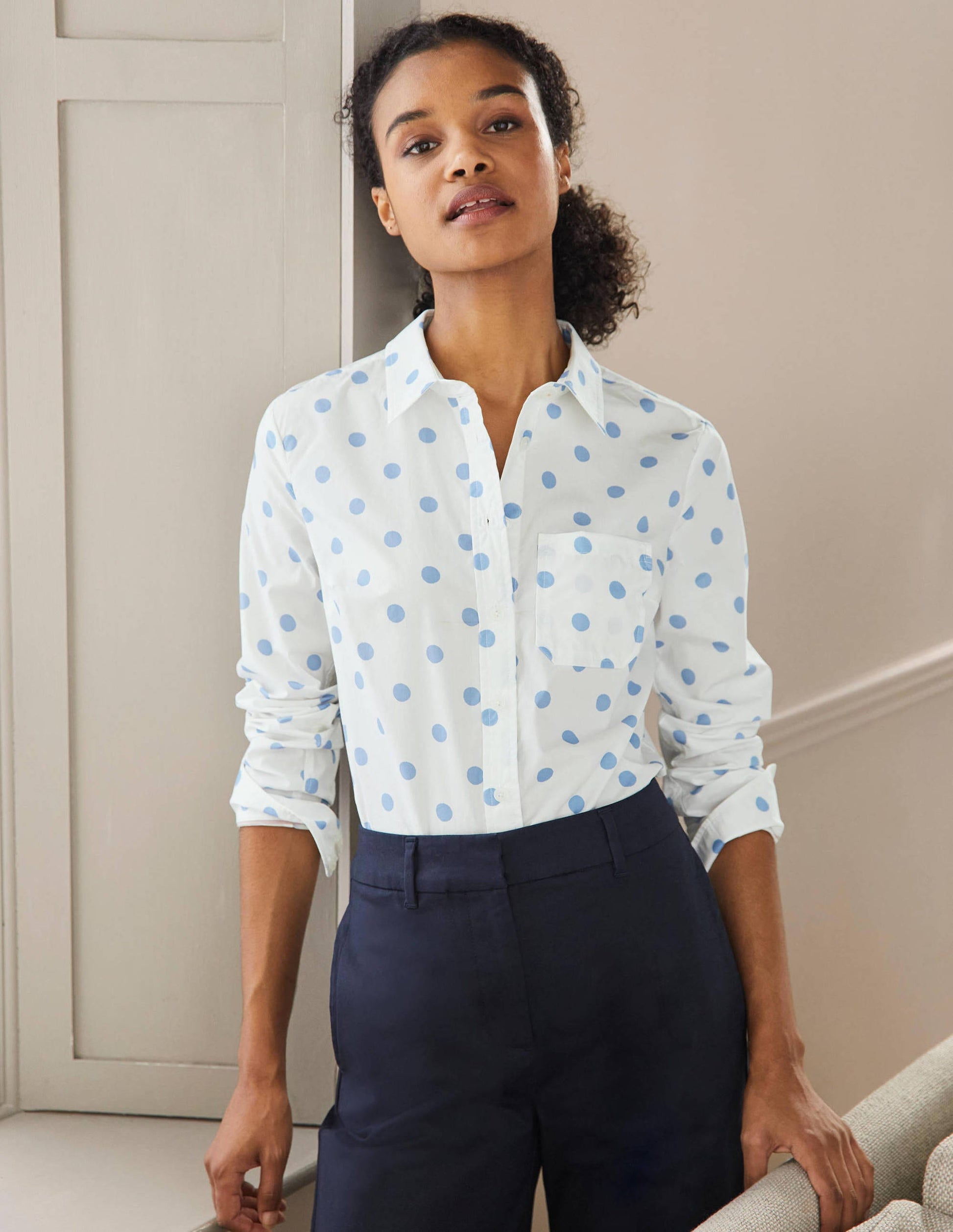 Classic Cotton Shirt-Dusky Blue Spot-1