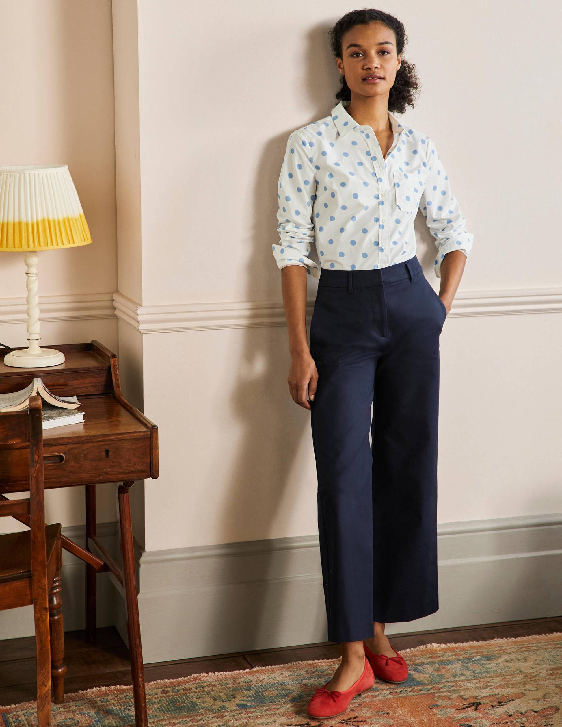 Classic Cotton Shirt-Dusky Blue Spot-4