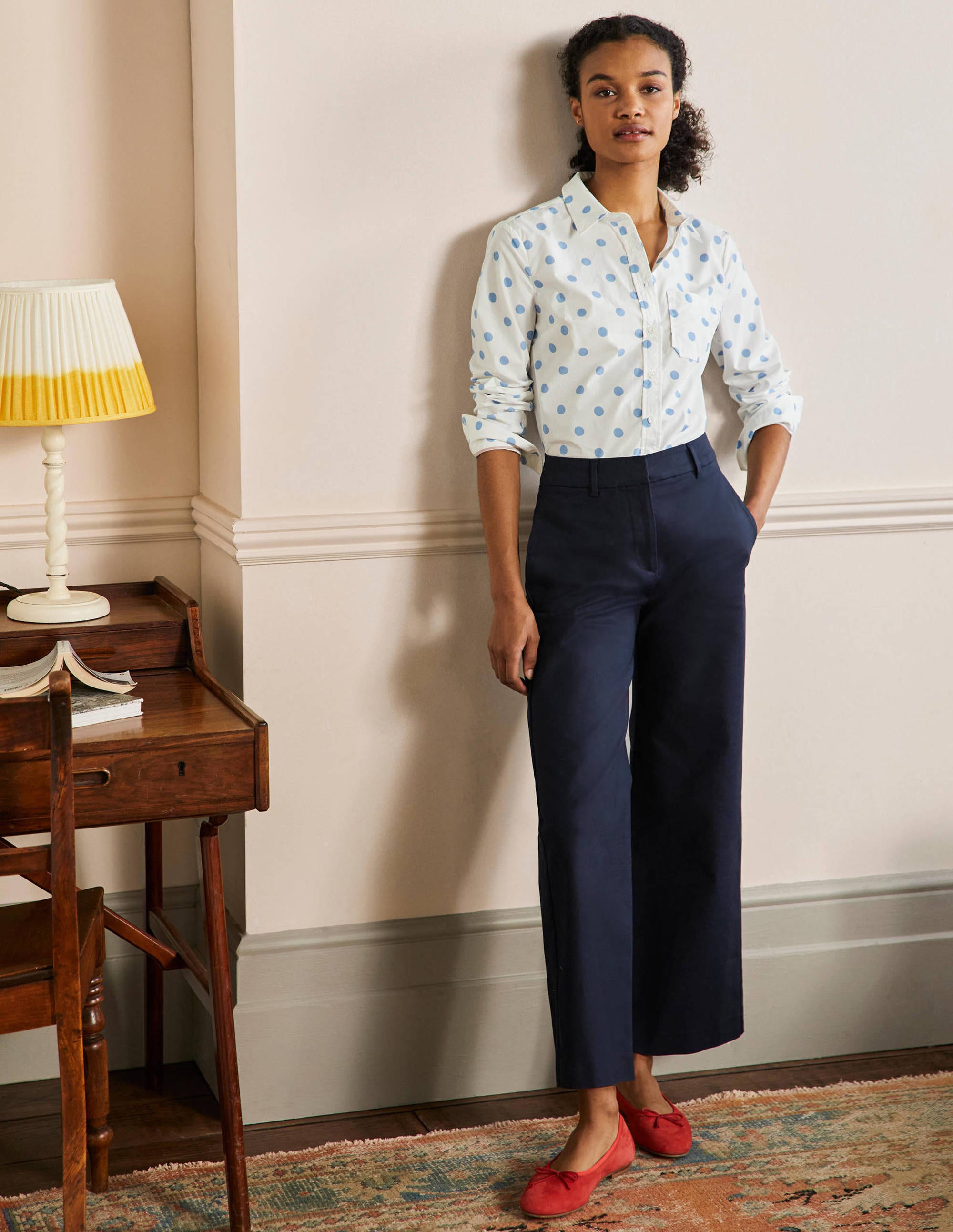 Classic Cotton Shirt-Dusky Blue Spot - Image 4