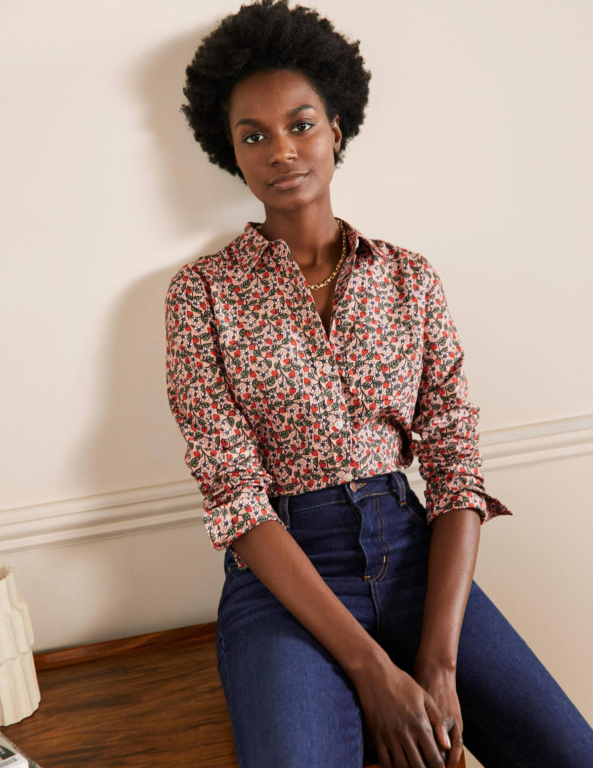 Classic Cotton Shirt-Milkshake, Flora Berry - Image 1