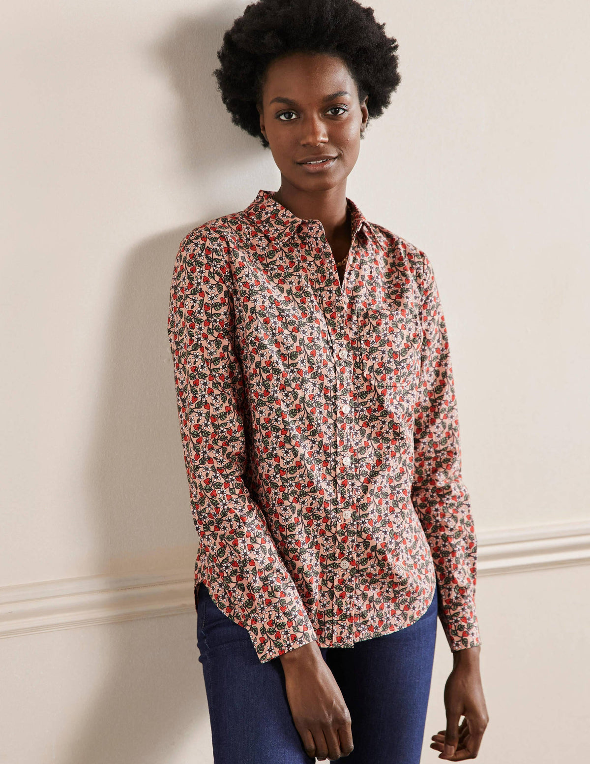 Classic Cotton Shirt-Milkshake, Flora Berry - Image 5
