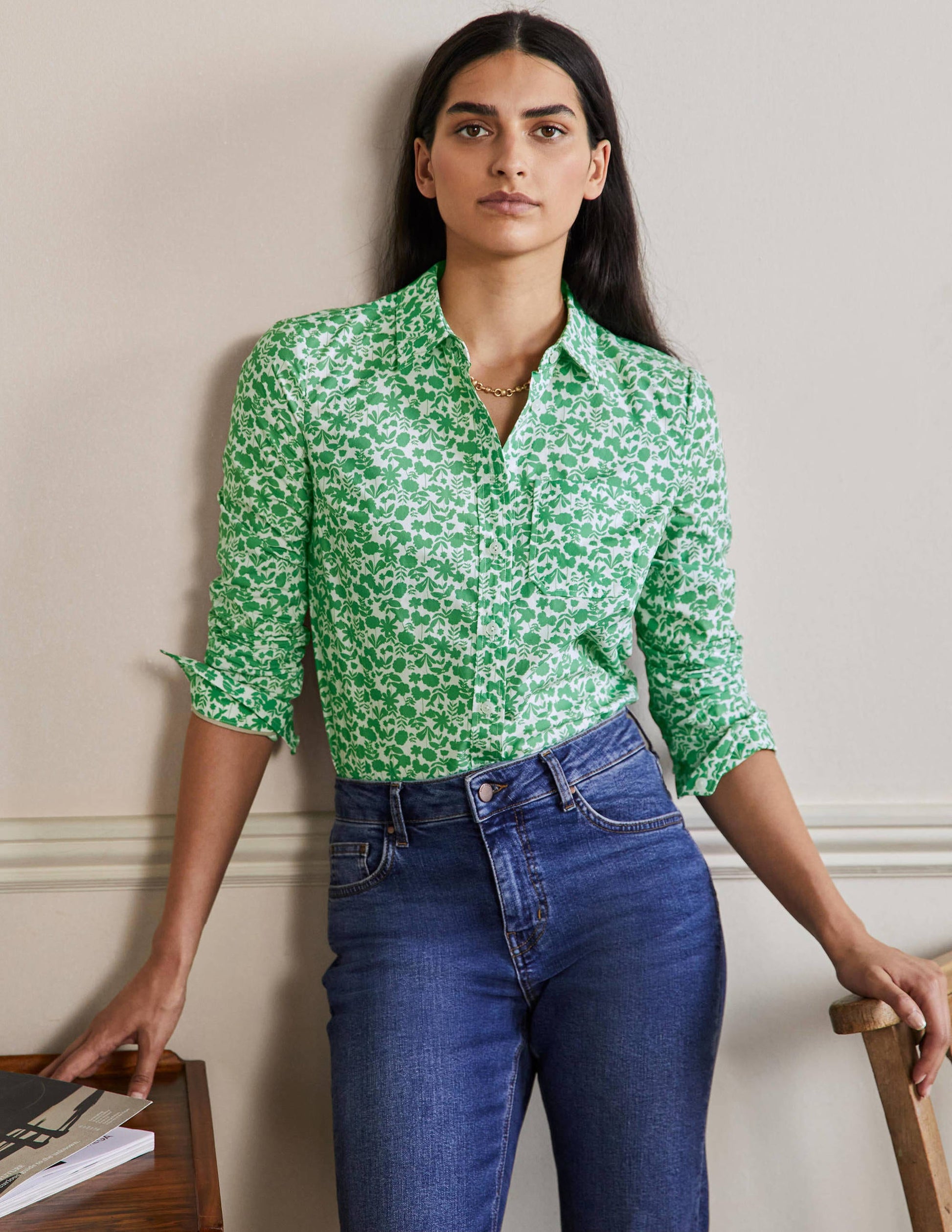 Classic Cotton Shirt-English Ivy, Flora Bloom-1