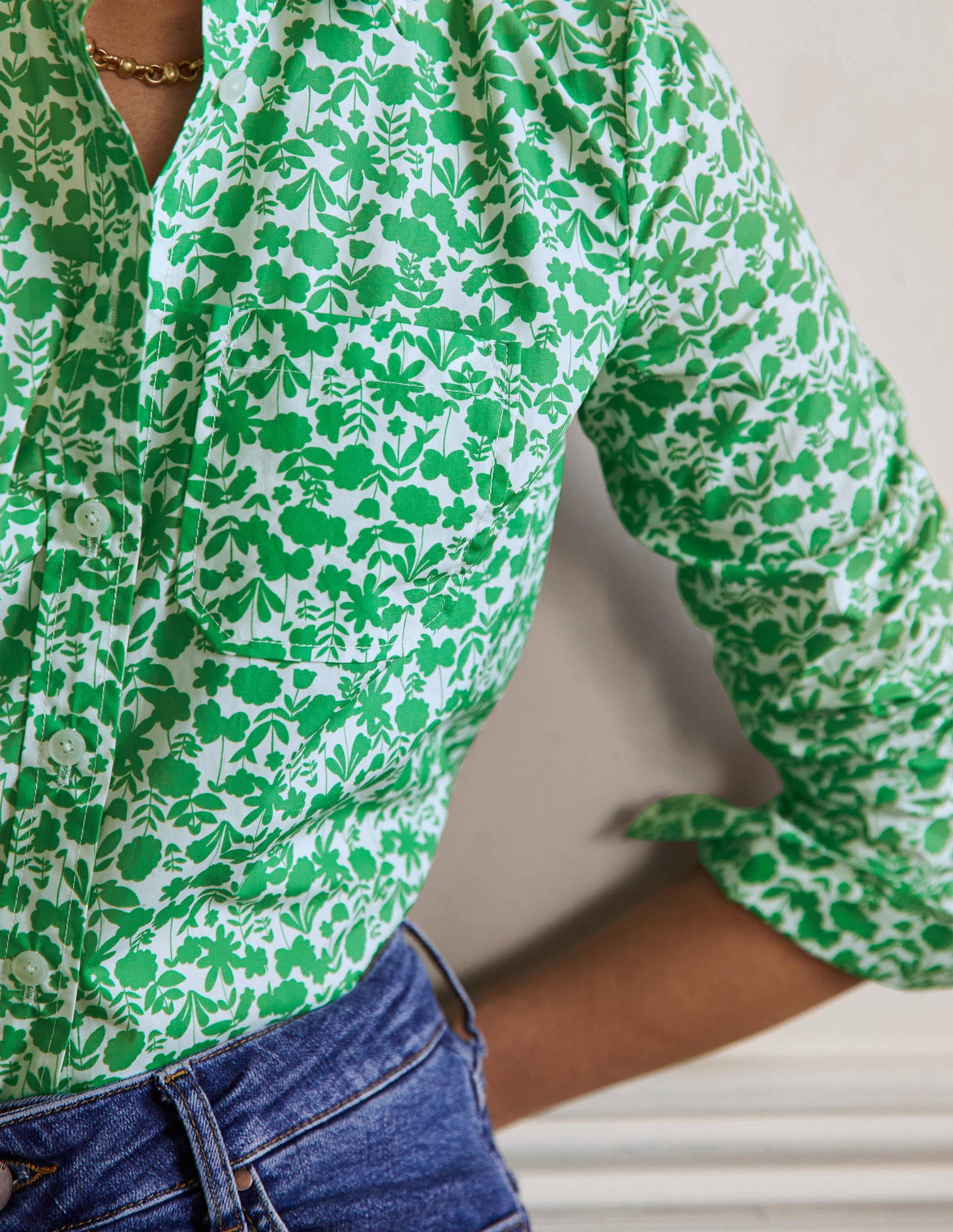 Classic Cotton Shirt-English Ivy, Flora Bloom-2