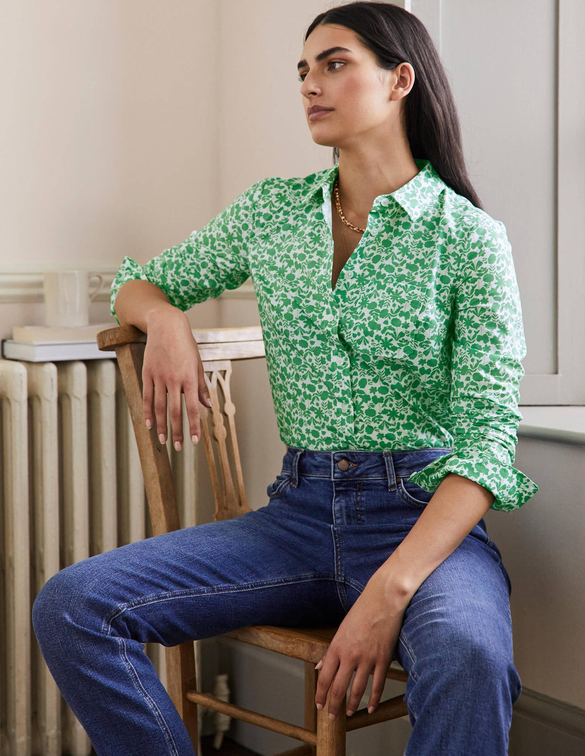 Classic Cotton Shirt-English Ivy, Flora Bloom-4