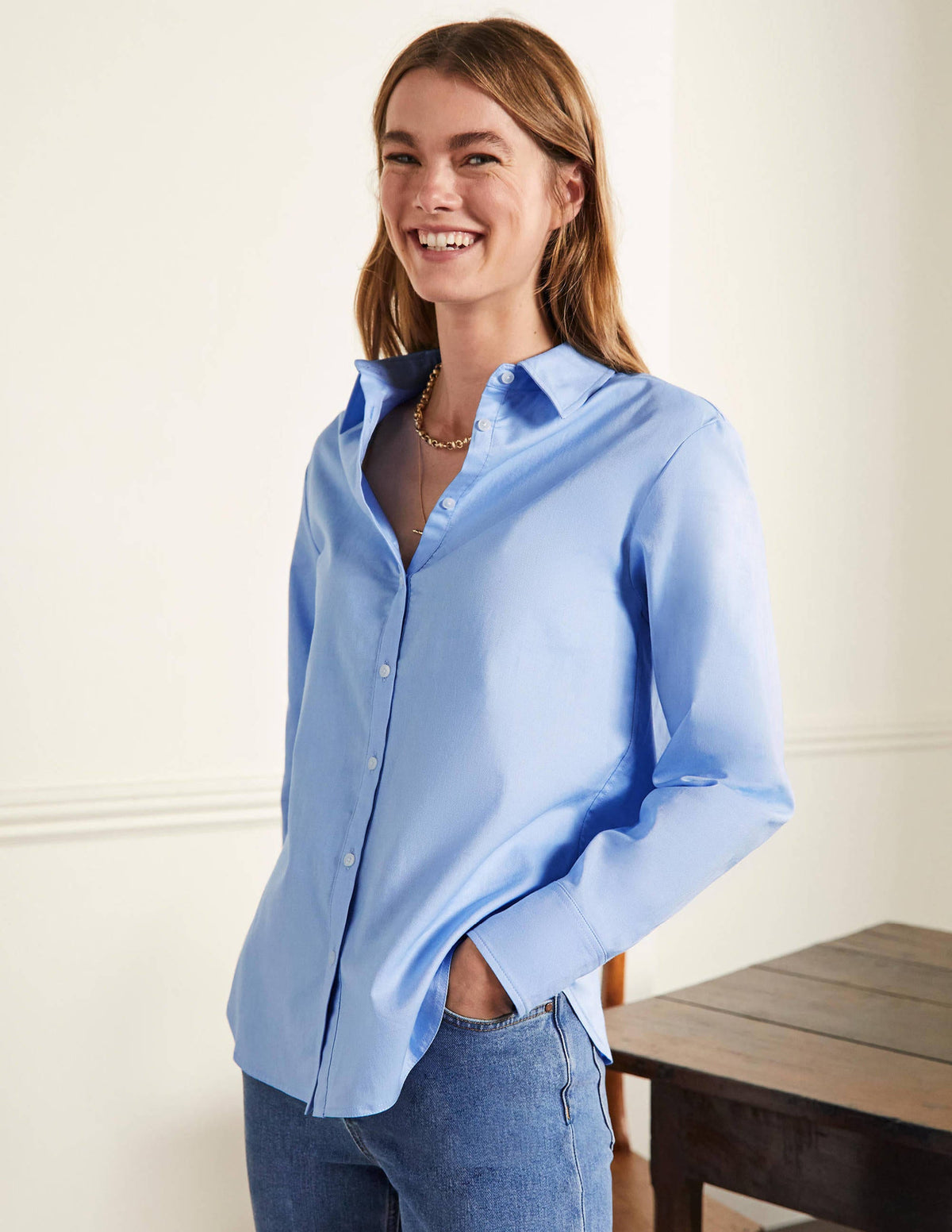 Relaxed Cotton Shirt-Blue Oxford - Image 4