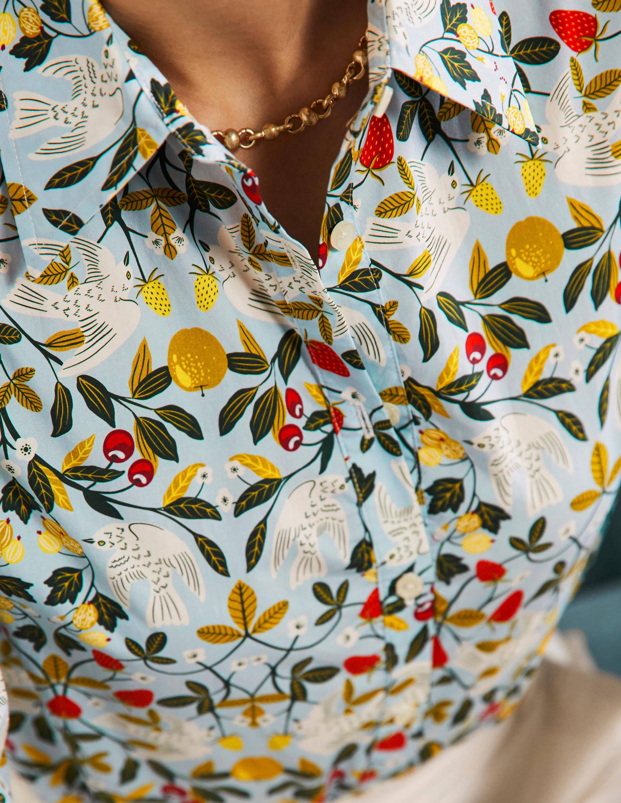 Relaxed Cotton Shirt-Surf, Bird Paradise - Image 2
