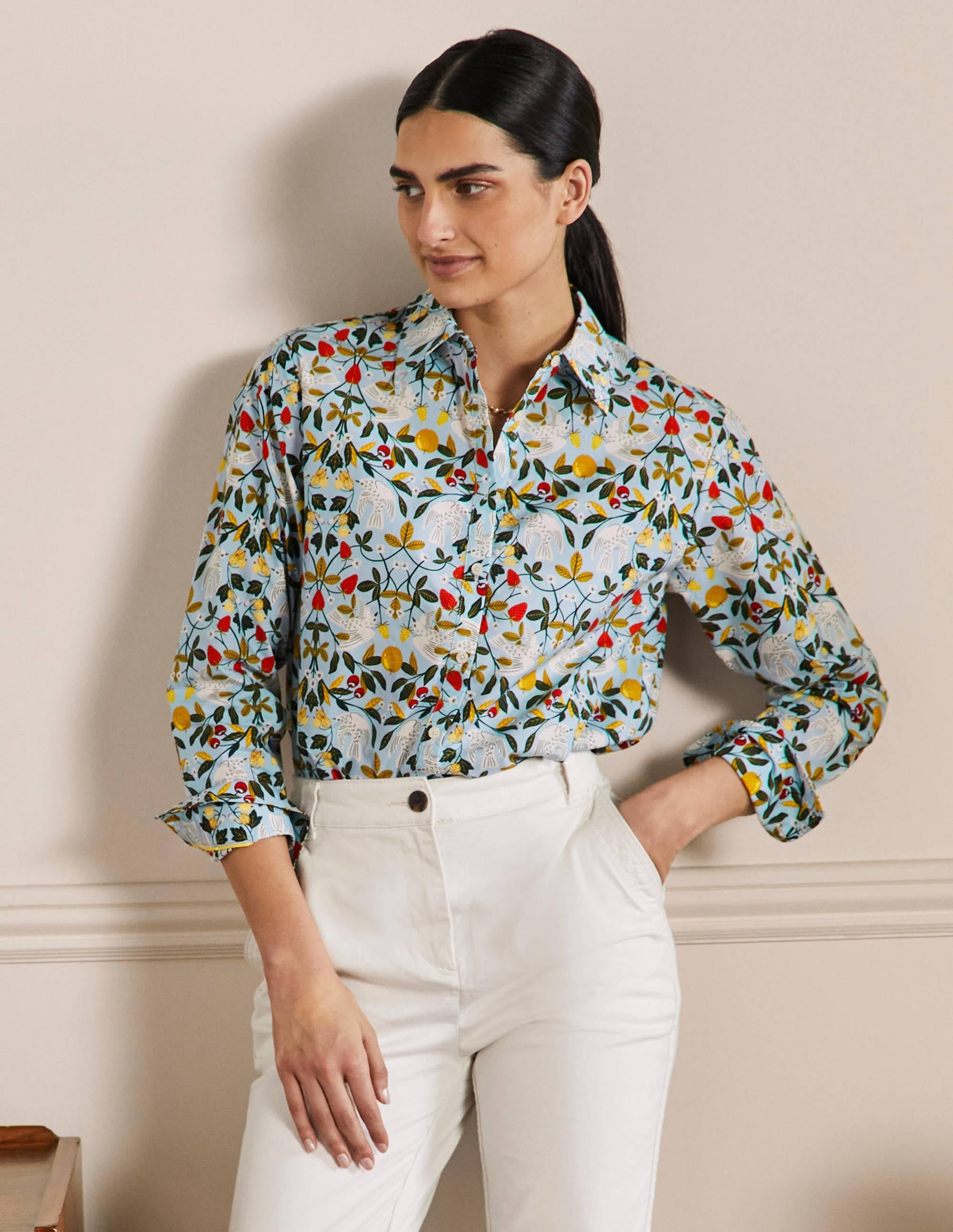 Relaxed Cotton Shirt-Surf, Bird Paradise - Image 4