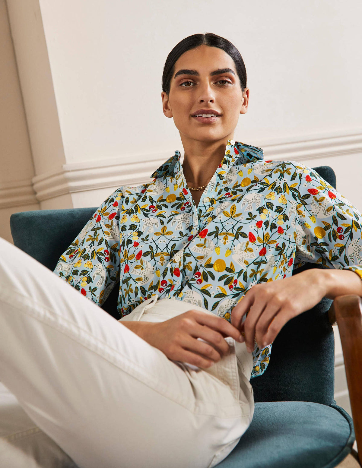 Relaxed Cotton Shirt-Surf, Bird Paradise - Image 5