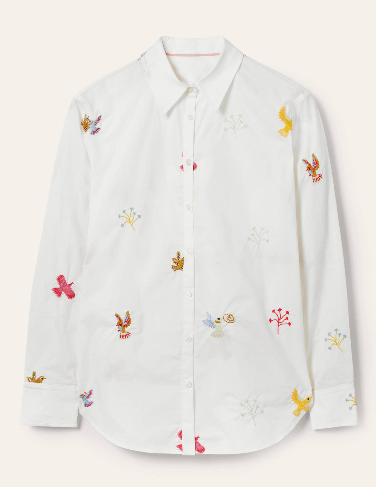 Relaxed Cotton Shirt-White, Bird Embroidered-5