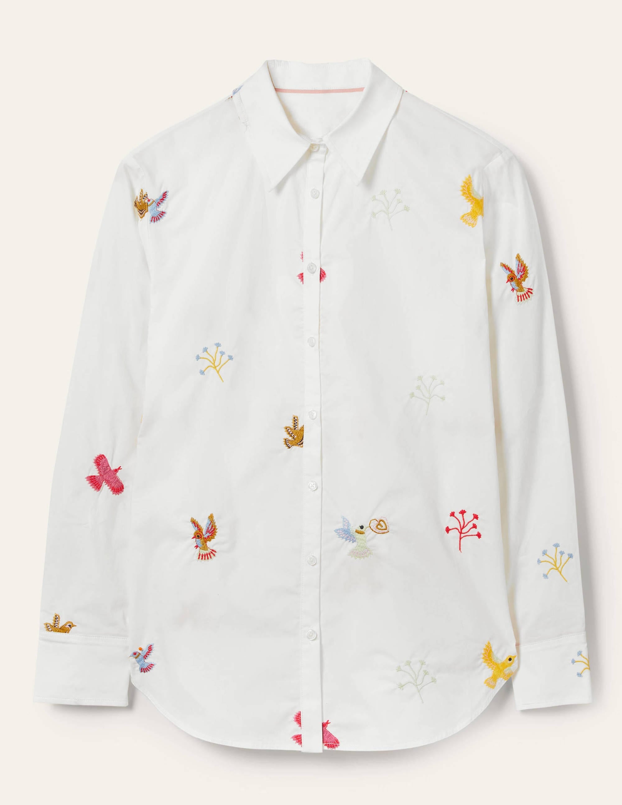 Relaxed Cotton Shirt-White, Bird Embroidered - Image 5