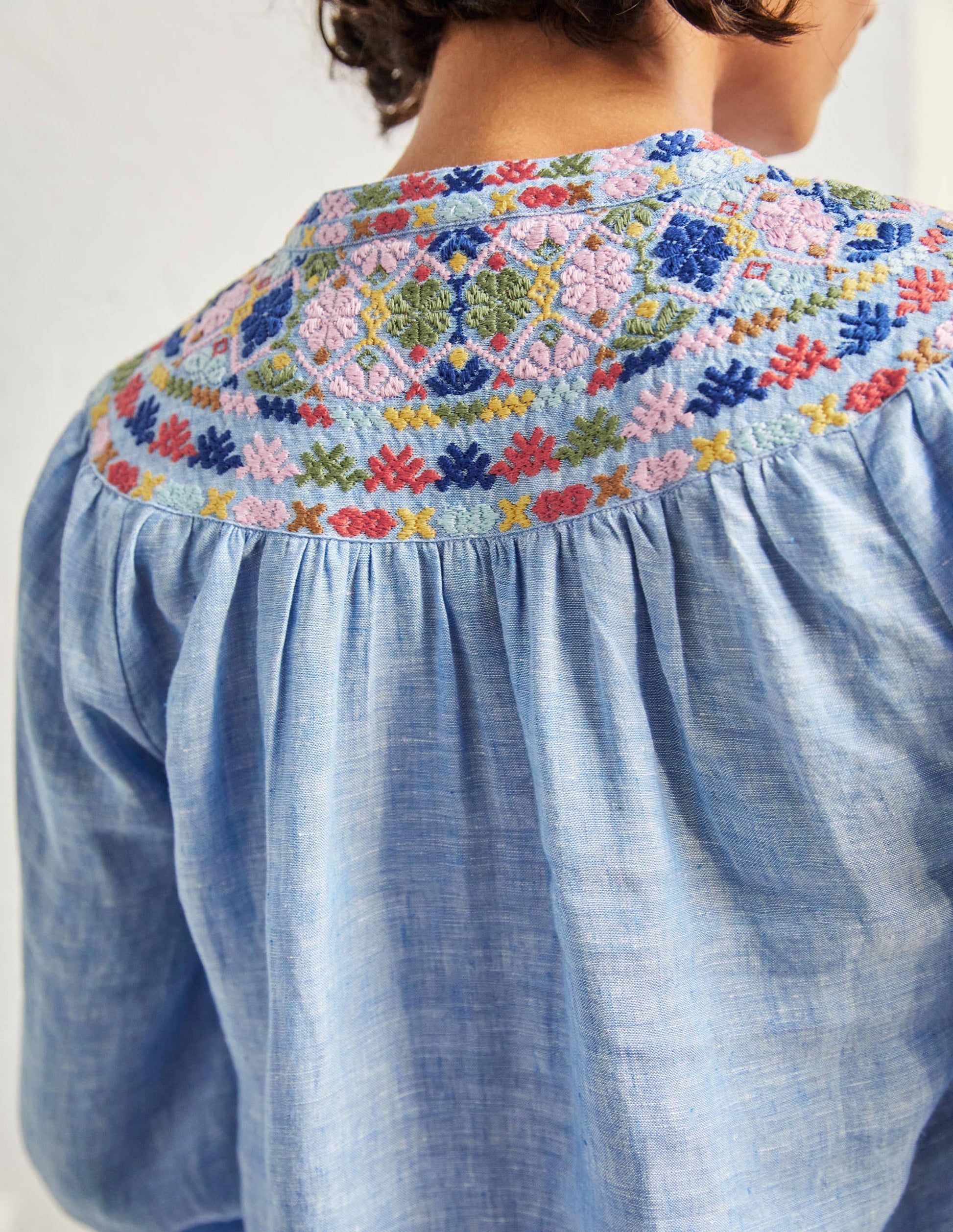 Embroidered Top-Chambray-4