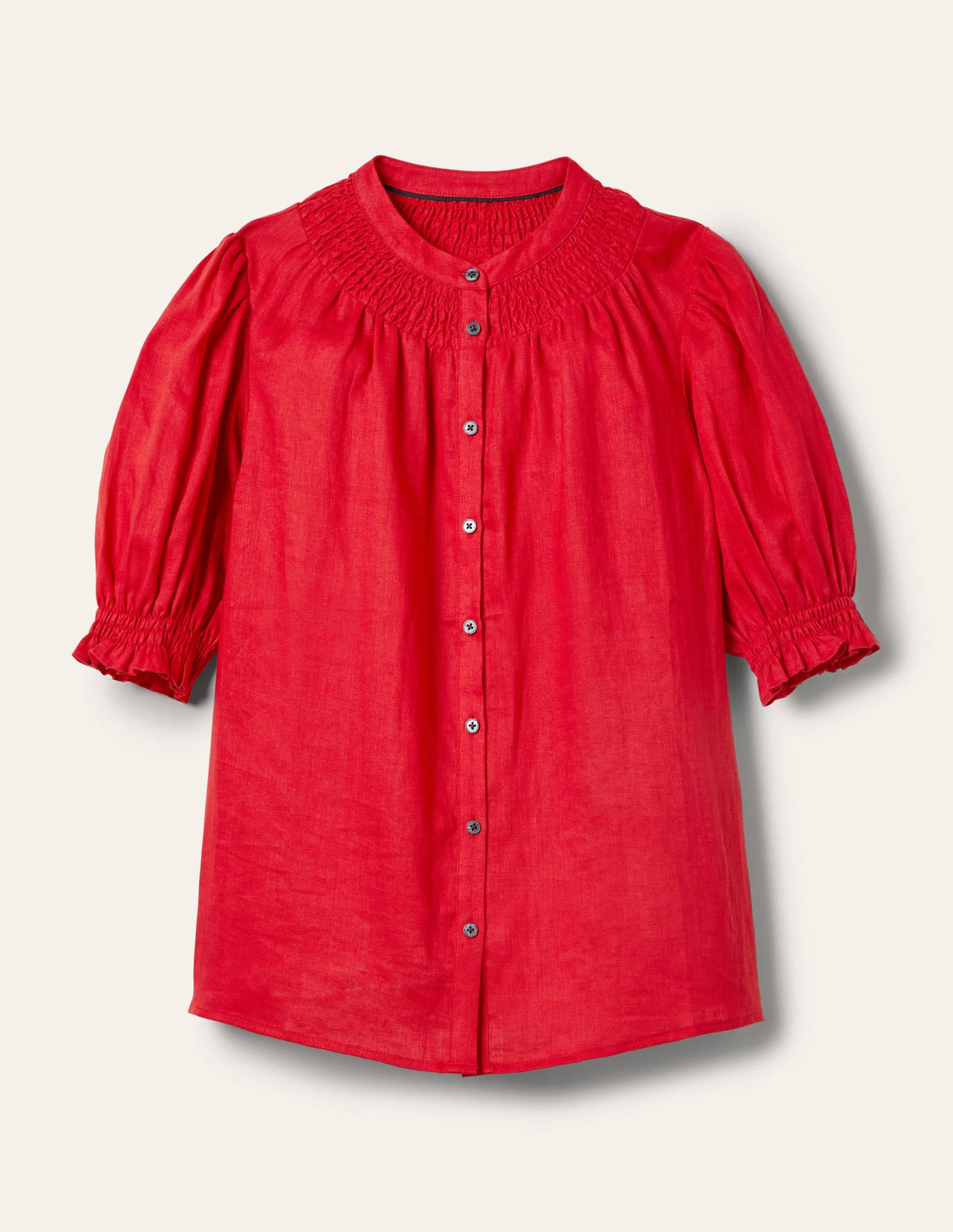 Smocked Short Sleeve Blouse-Red - Image 6