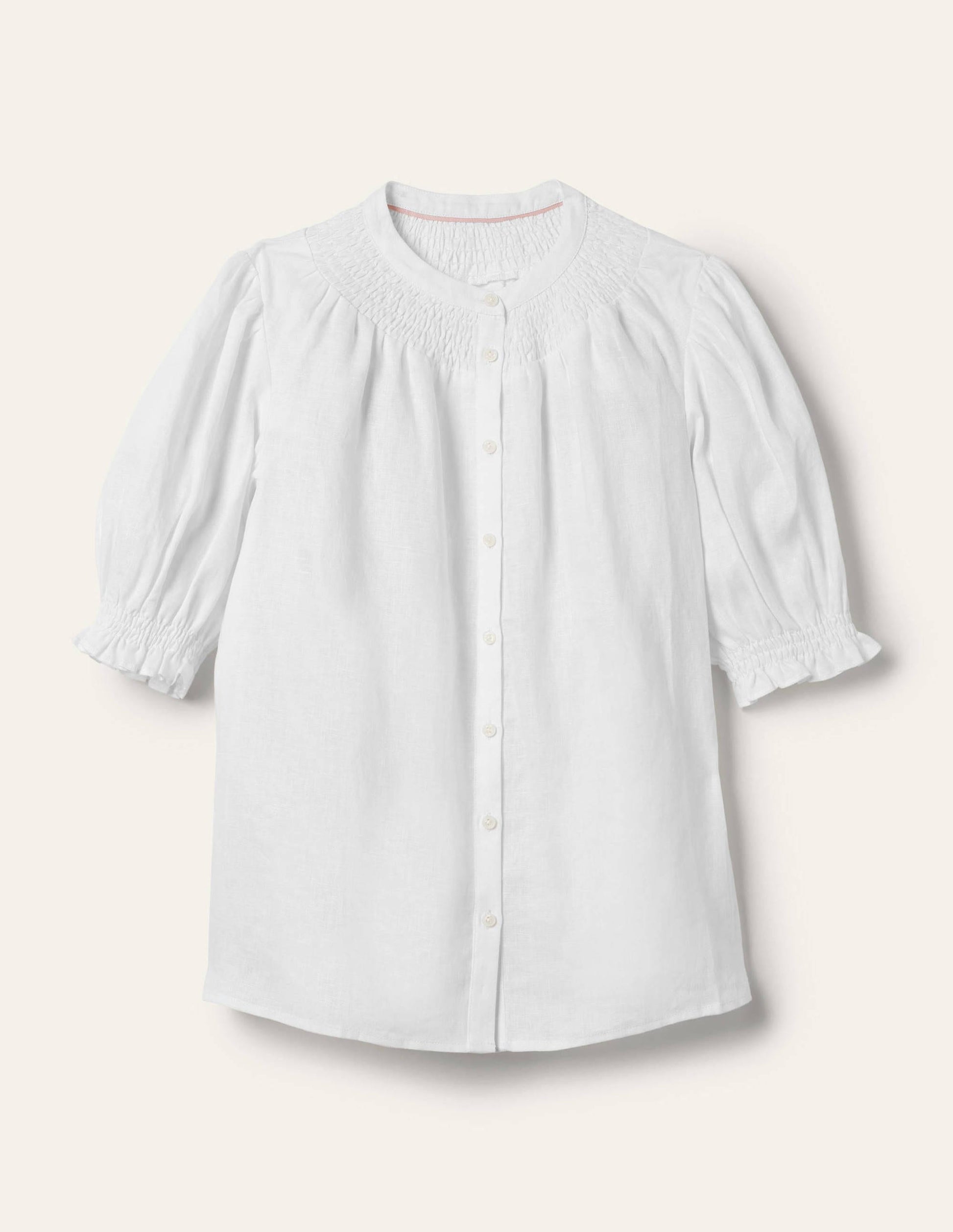 Smocked Short Sleeve Blouse-White-5