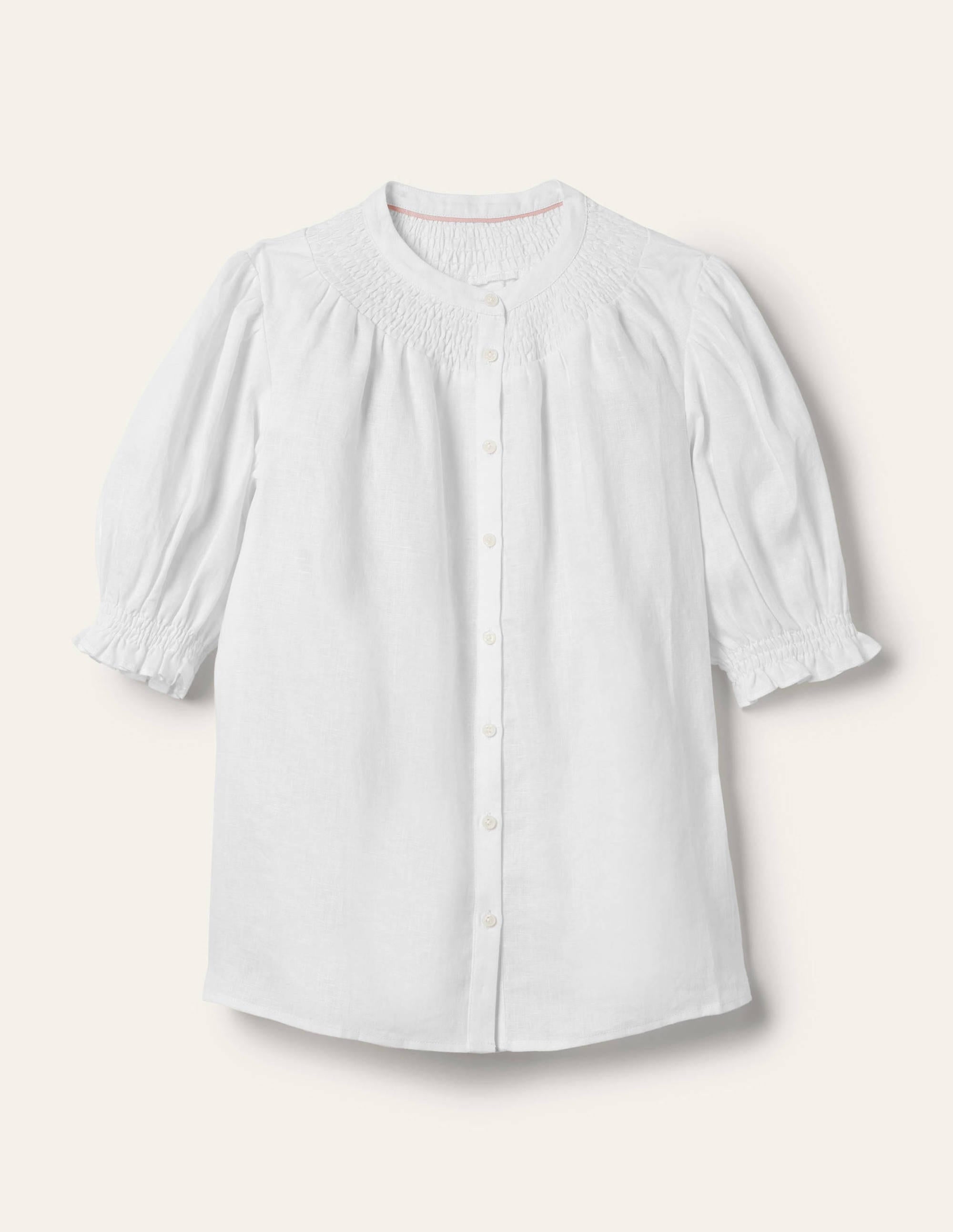 Smocked Short Sleeve Blouse-White - Image 5