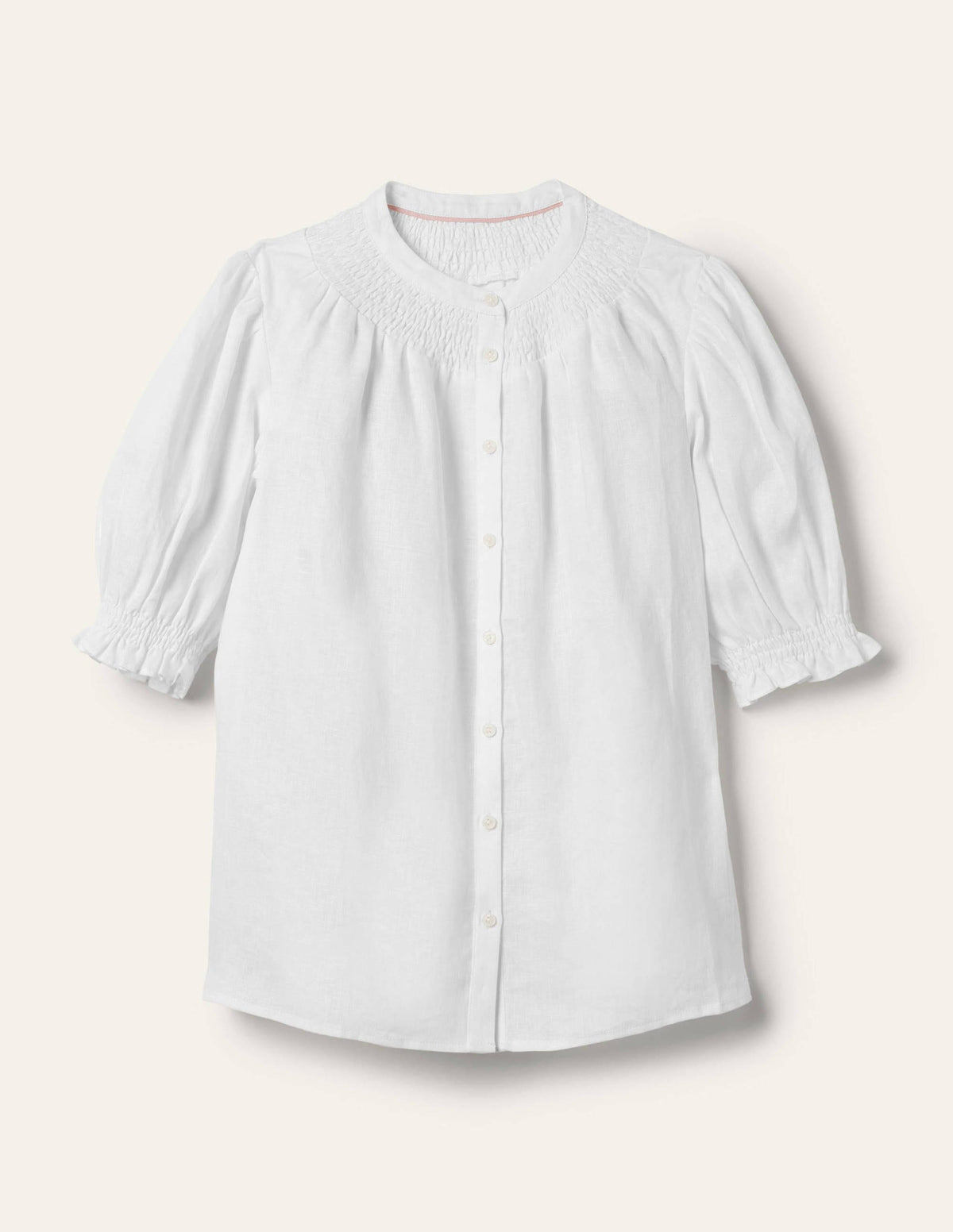 Smocked Short Sleeve Blouse-White - Image 6