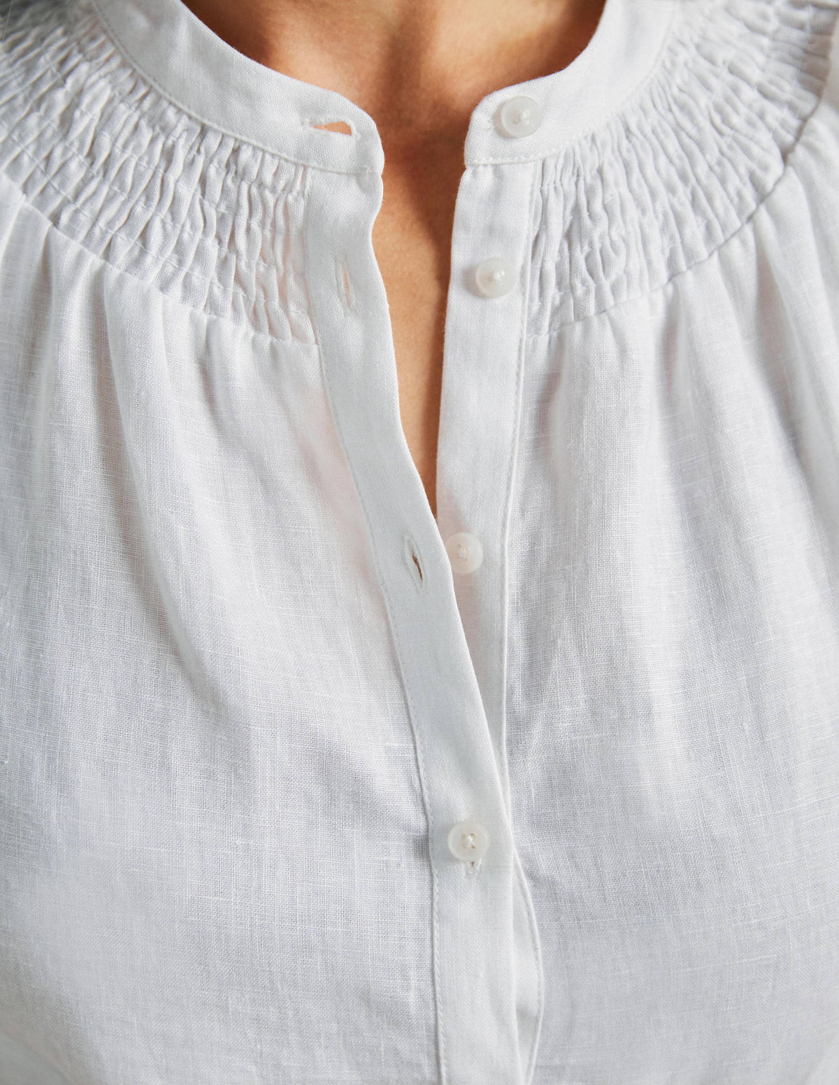 Smocked Short Sleeve Blouse-White-2