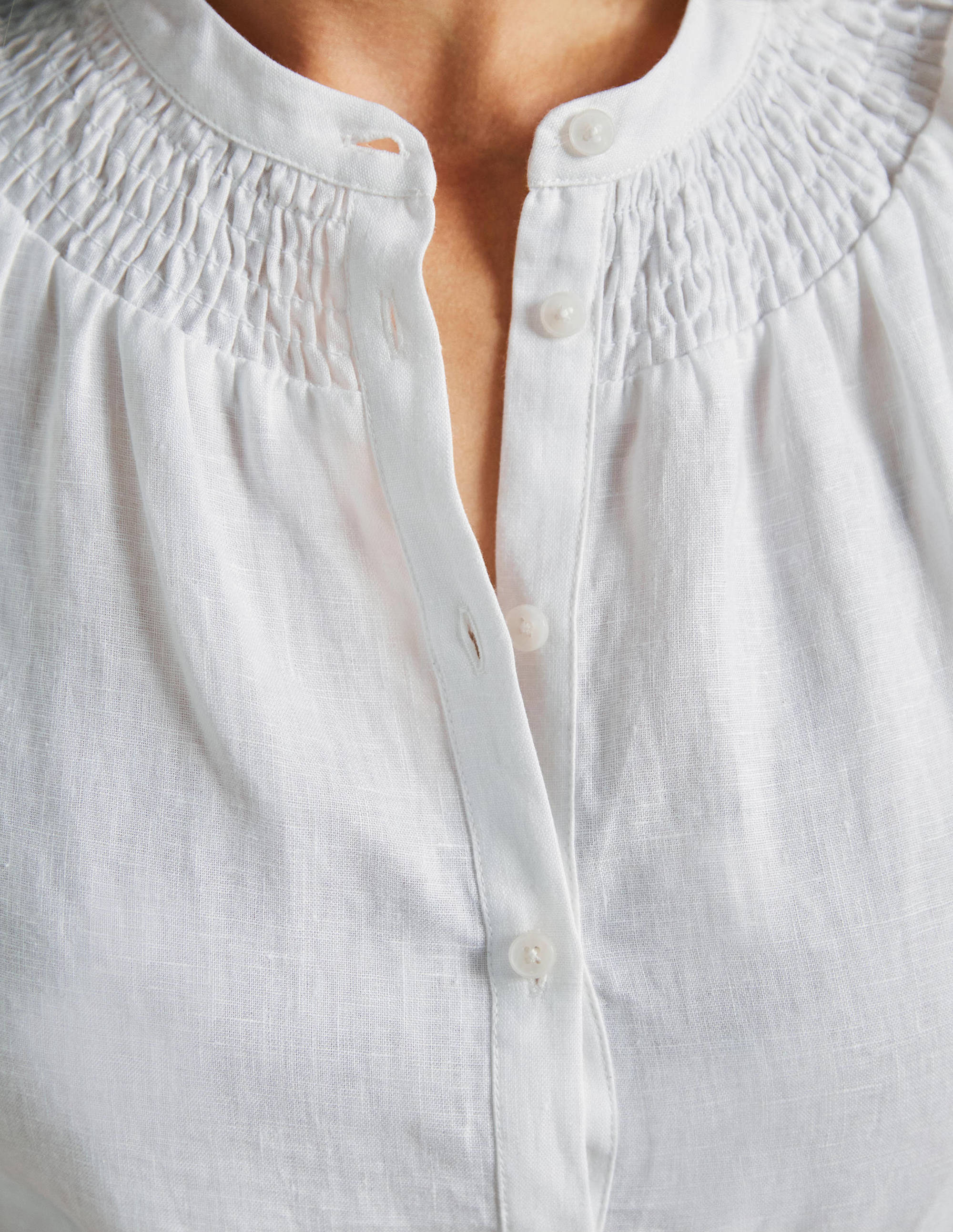 Smocked Short Sleeve Blouse-White - Image 2