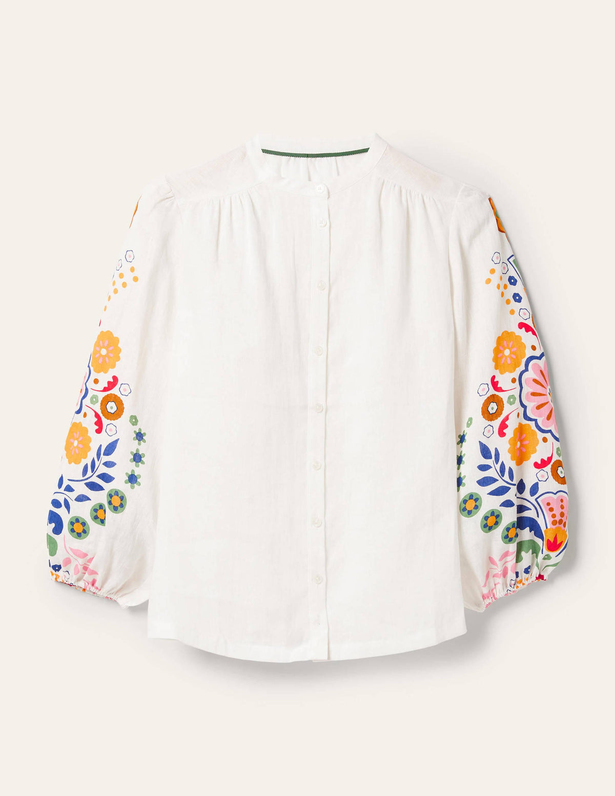 Becky Full Sleeve Linen Blouse-Ivory, Opulent Garden - Image 6