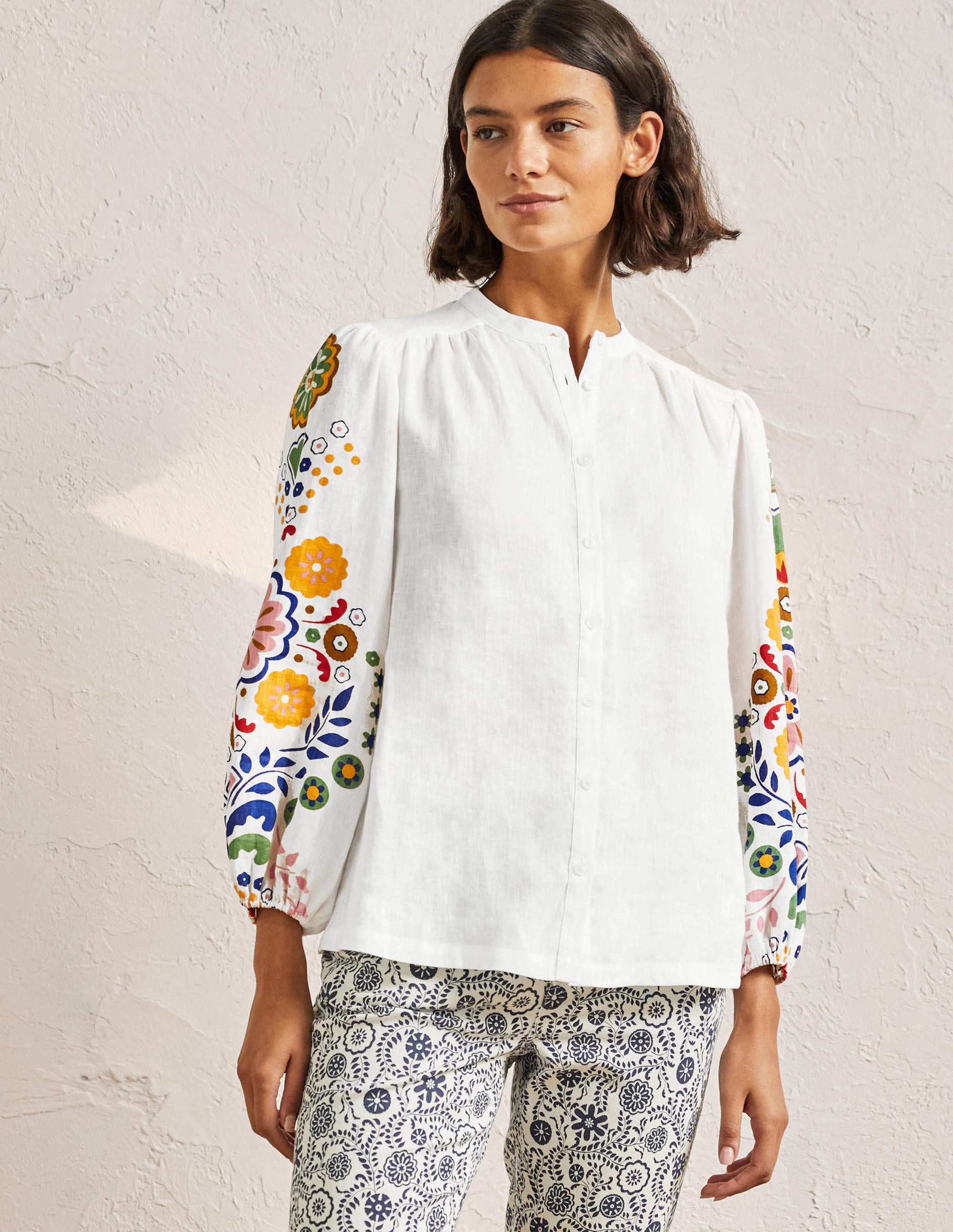 Becky Full Sleeve Linen Blouse-Ivory, Opulent Garden - Image 5