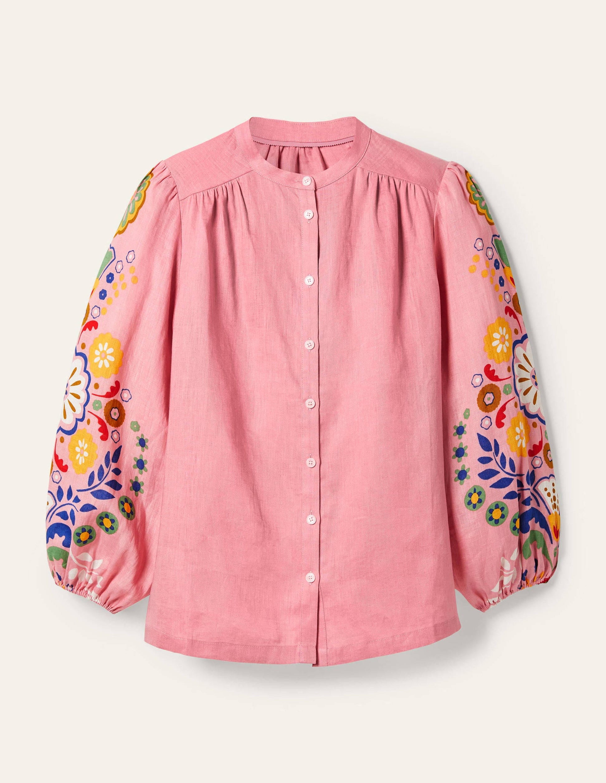 Becky Full Sleeve Linen Blouse-Formica Pink, Opulent Garden-5