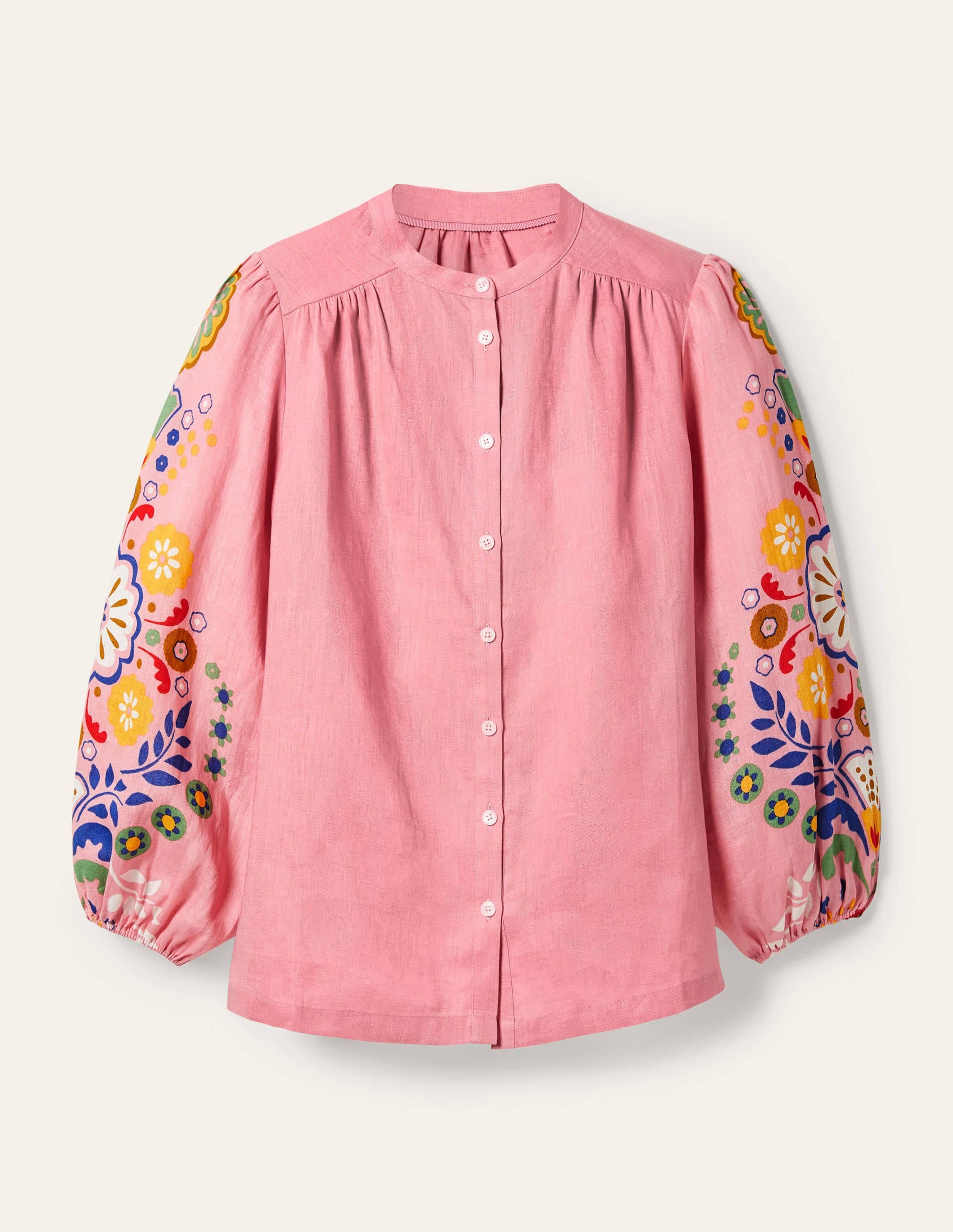 Becky Full Sleeve Linen Blouse-Formica Pink, Opulent Garden - Image 6